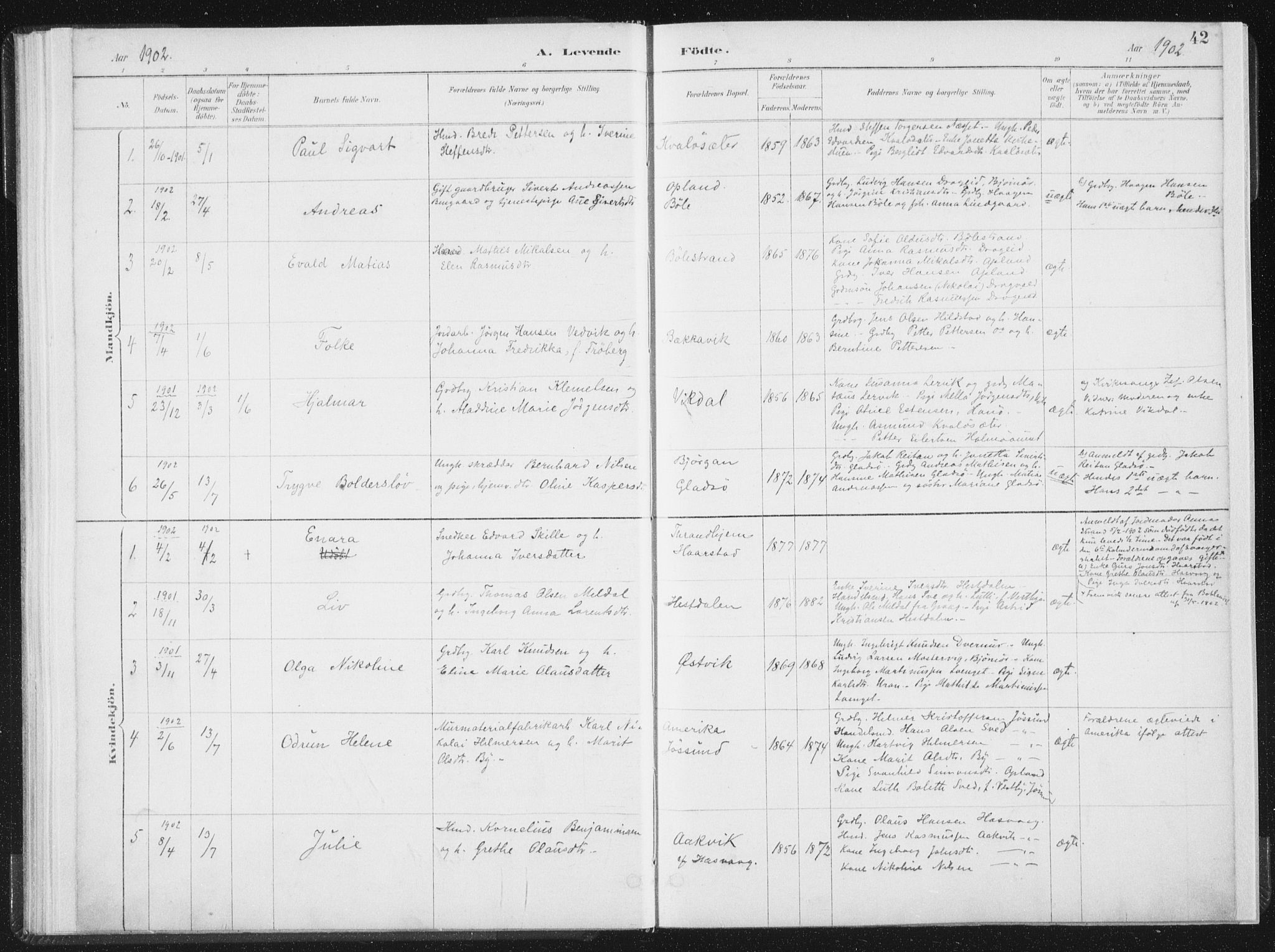 Ministerialprotokoller, klokkerbøker og fødselsregistre - Nord-Trøndelag, SAT/A-1458/771/L0597: Parish register (official) no. 771A04, 1885-1910, p. 42
