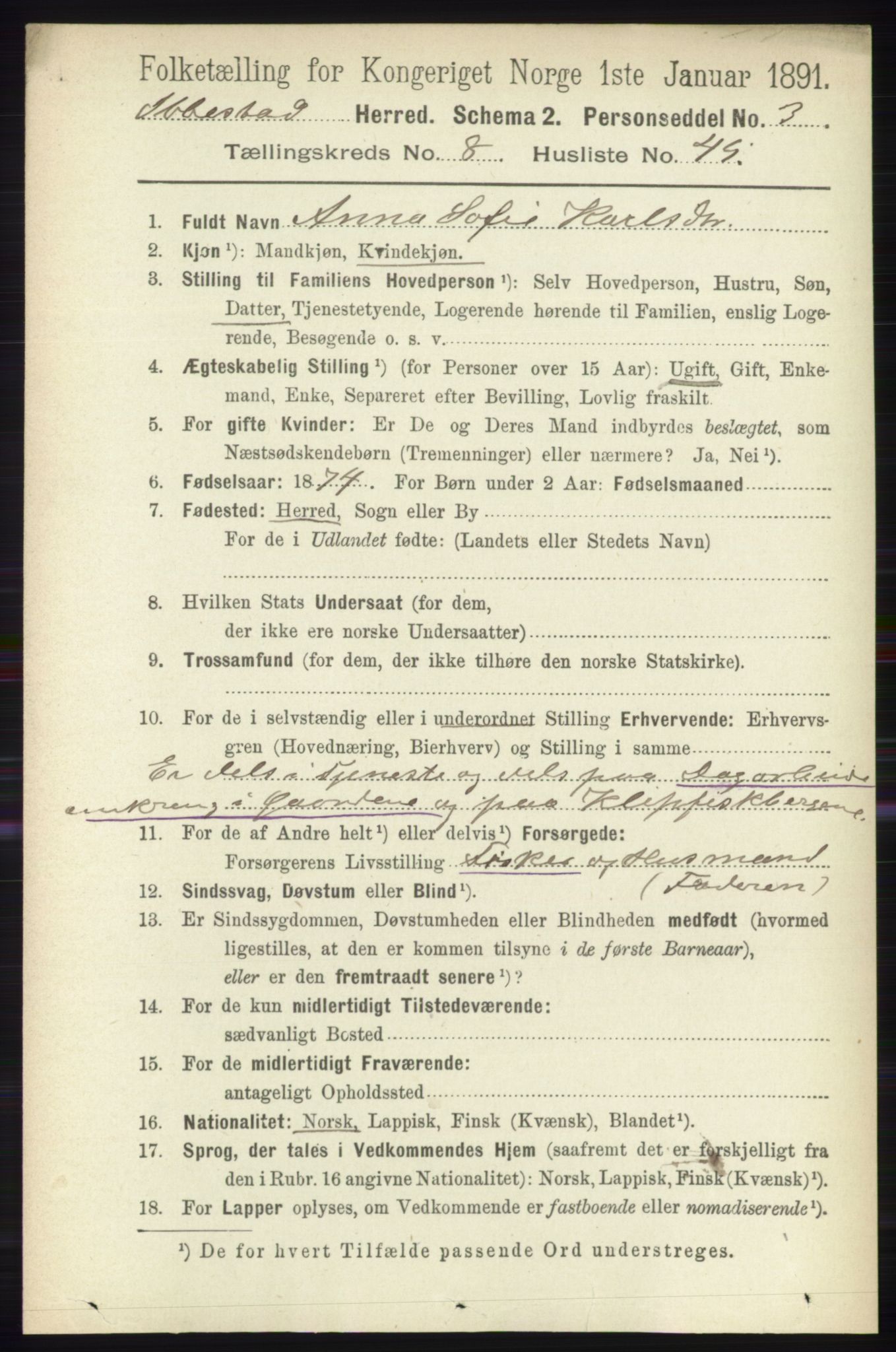 RA, 1891 census for 1917 Ibestad, 1891, p. 5497