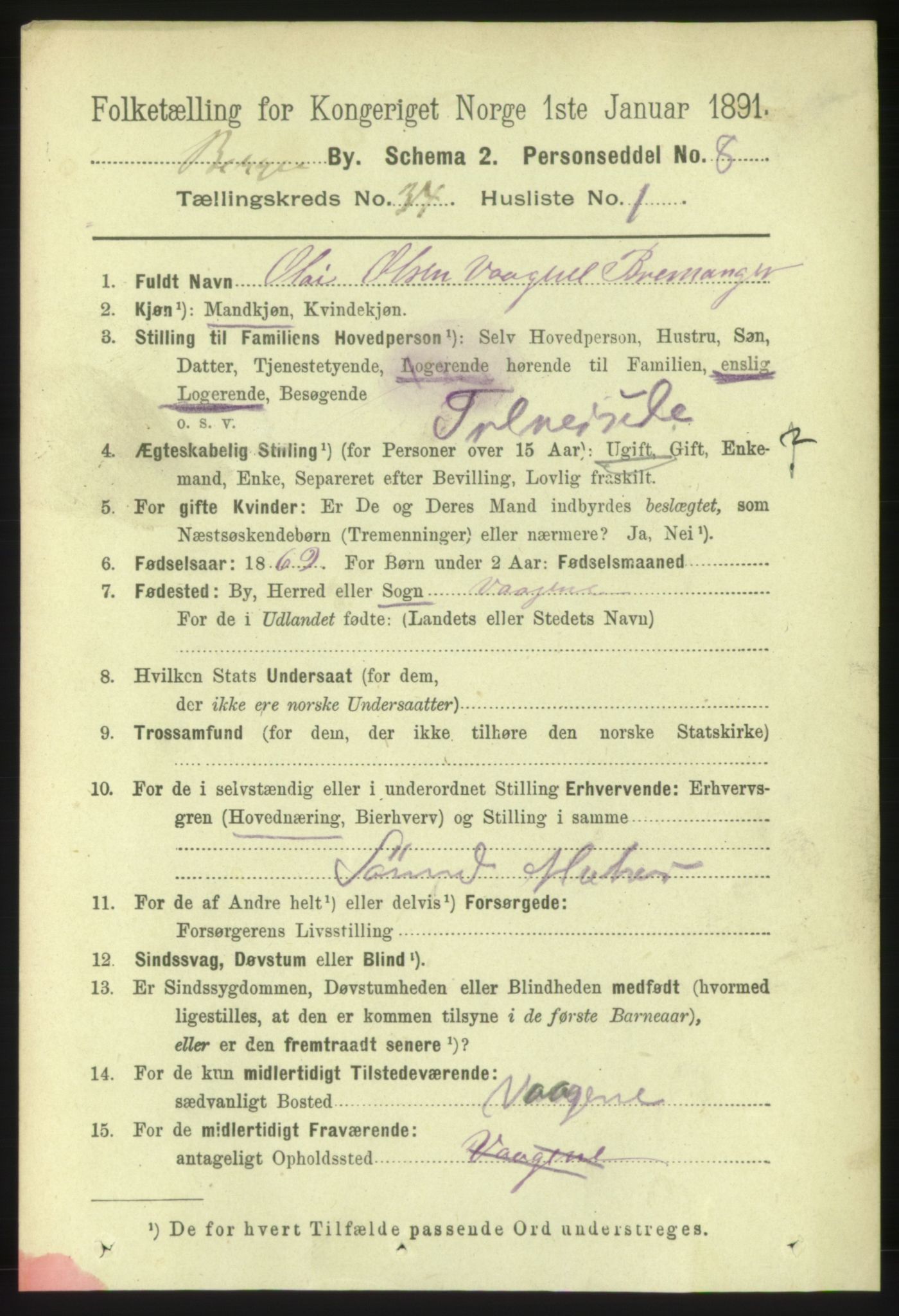 RA, 1891 Census for 1301 Bergen, 1891, p. 42094