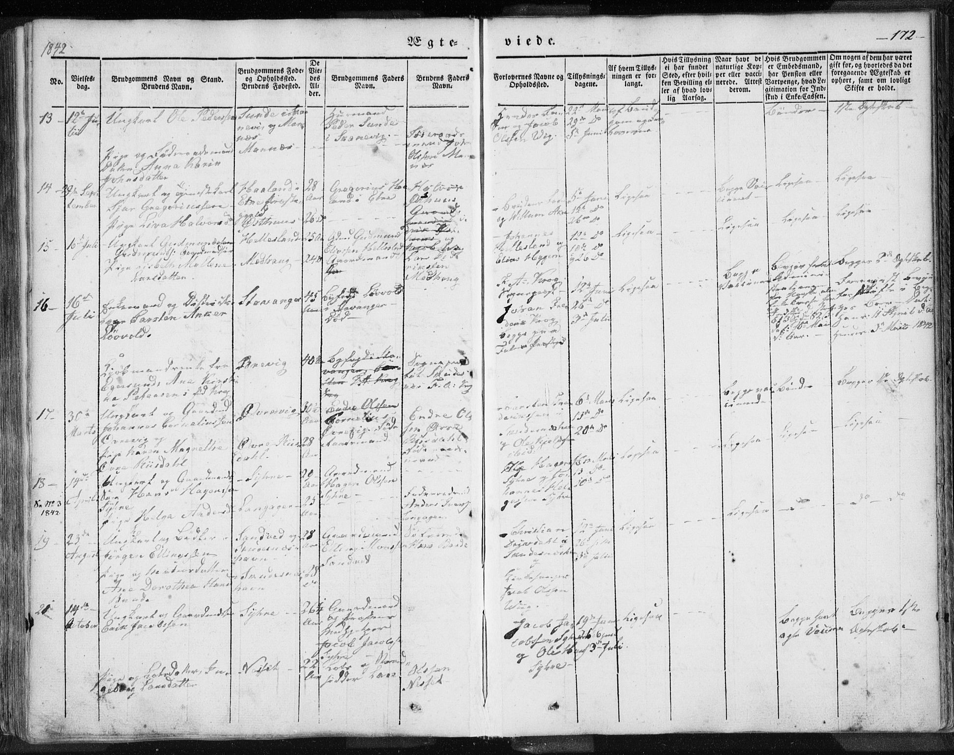 Skudenes sokneprestkontor, AV/SAST-A -101849/H/Ha/Haa/L0002: Parish register (official) no. A 2.1, 1841-1846, p. 172