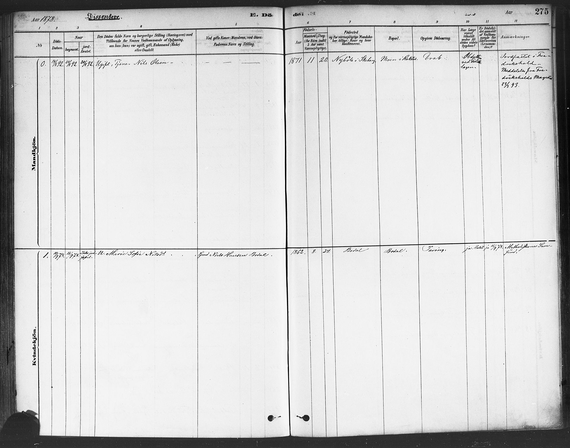 Rakkestad prestekontor Kirkebøker, AV/SAO-A-2008/F/Fa/L0012: Parish register (official) no. I 12, 1878-1893, p. 275