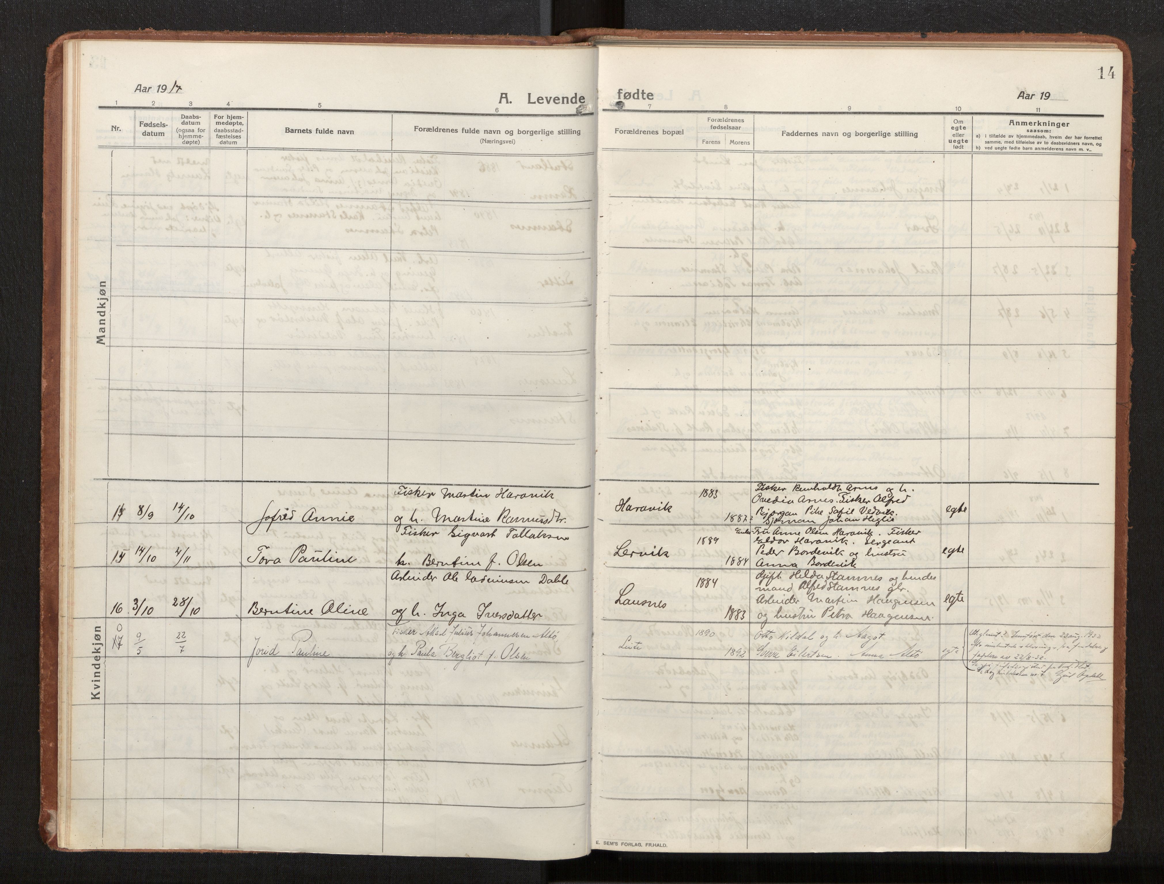 Ministerialprotokoller, klokkerbøker og fødselsregistre - Nord-Trøndelag, SAT/A-1458/772/L0604: Parish register (official) no. 772A02, 1913-1937, p. 14