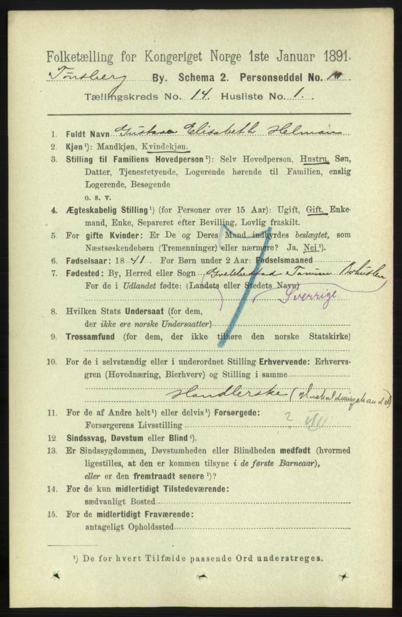 RA, 1891 census for 0705 Tønsberg, 1891, p. 4522