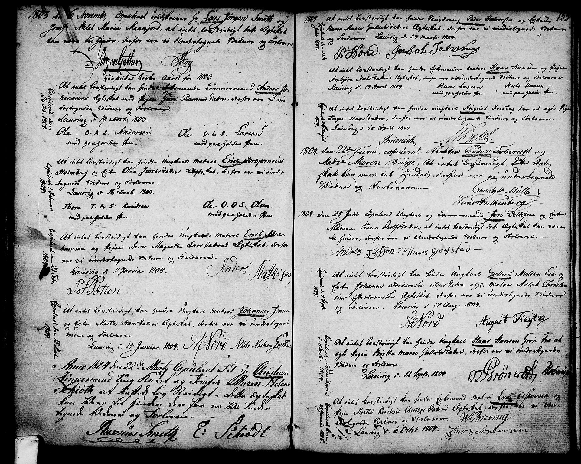 Larvik kirkebøker, SAKO/A-352/G/Ga/L0001: Parish register (copy) no. I 1, 1785-1807, p. 155