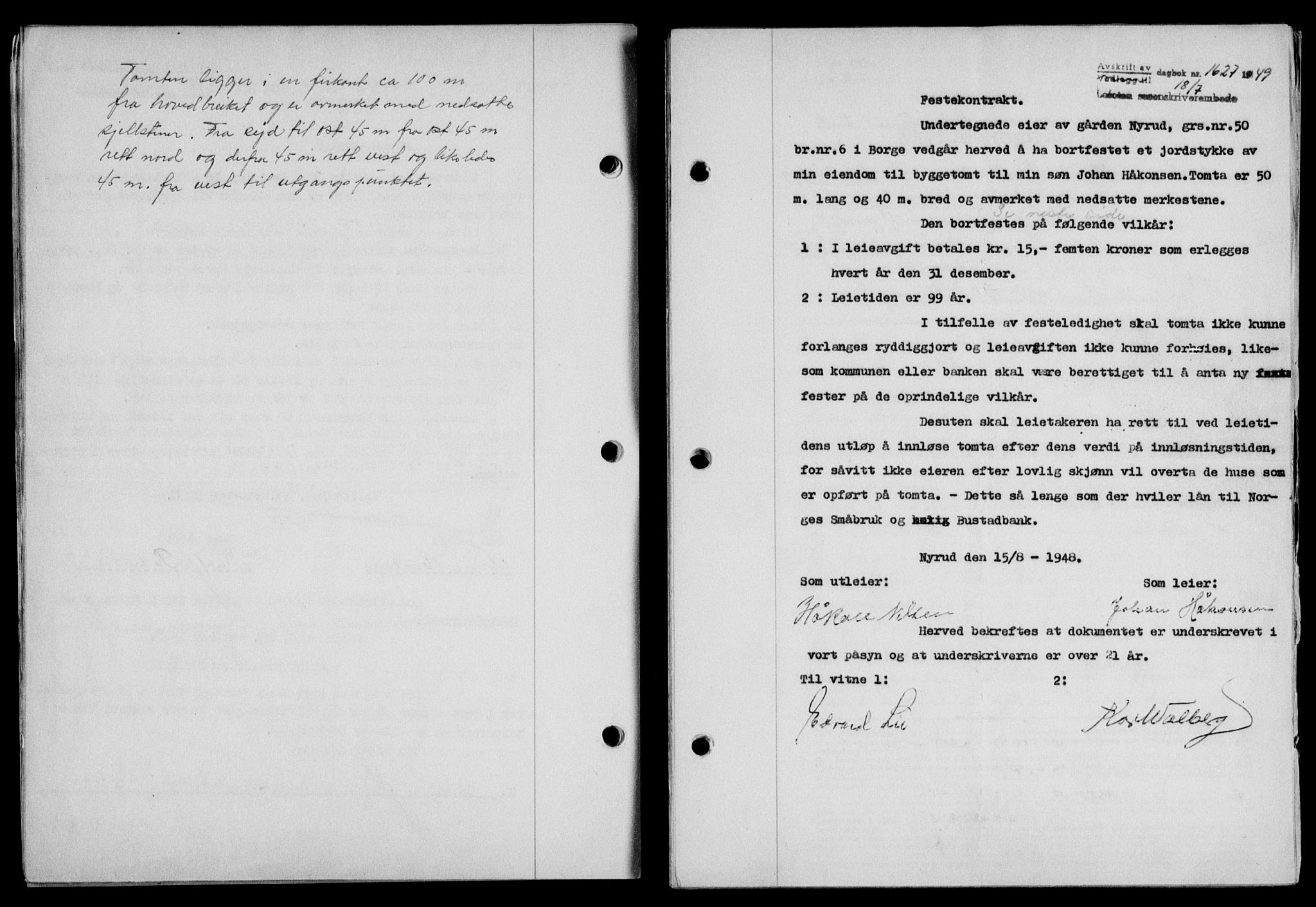 Lofoten sorenskriveri, SAT/A-0017/1/2/2C/L0021a: Mortgage book no. 21a, 1949-1949, Diary no: : 1627/1949