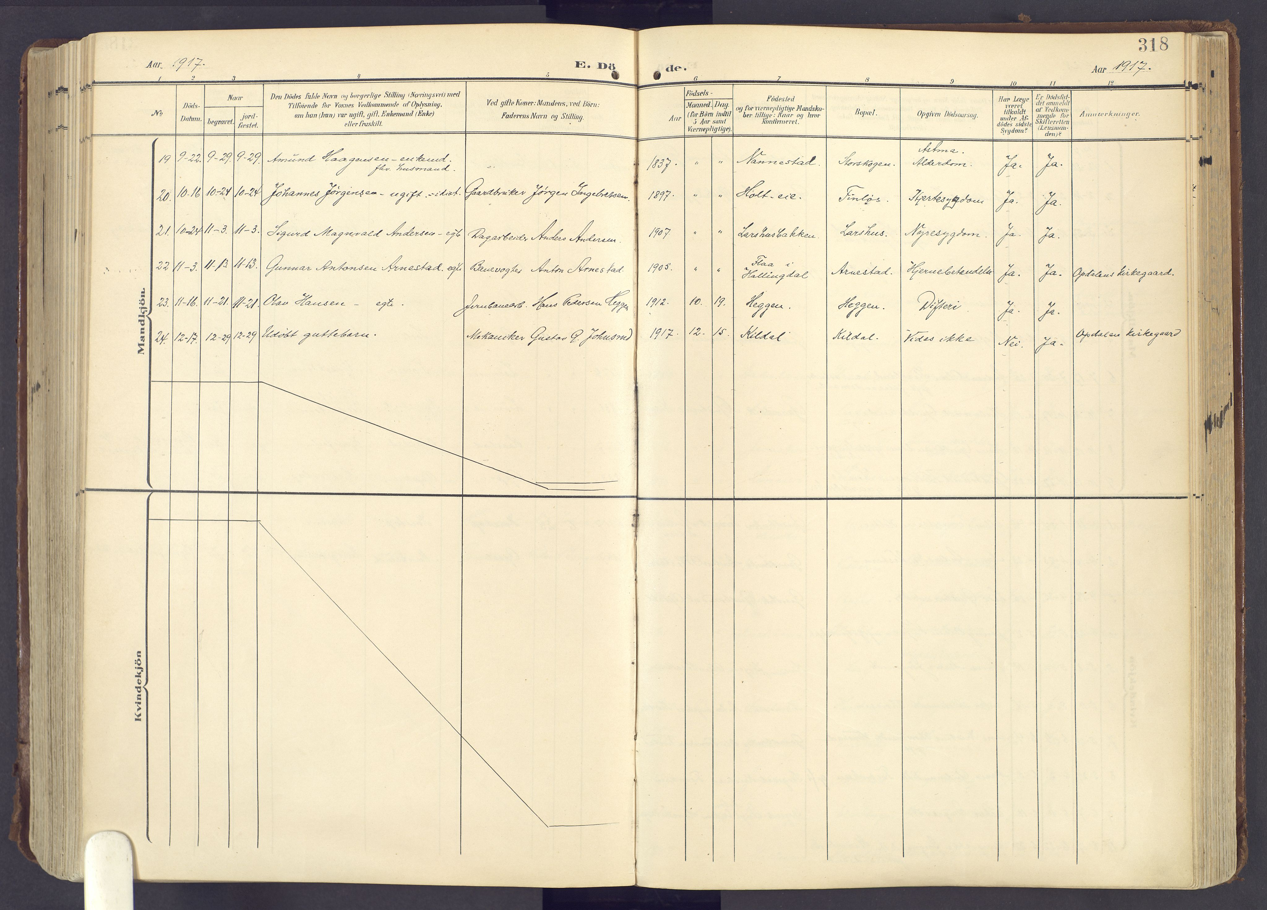 Lunner prestekontor, AV/SAH-PREST-118/H/Ha/Haa/L0001: Parish register (official) no. 1, 1907-1922, p. 318