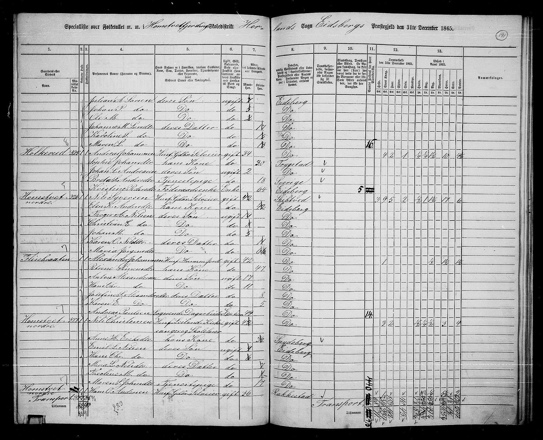 RA, 1865 census for Eidsberg, 1865, p. 172