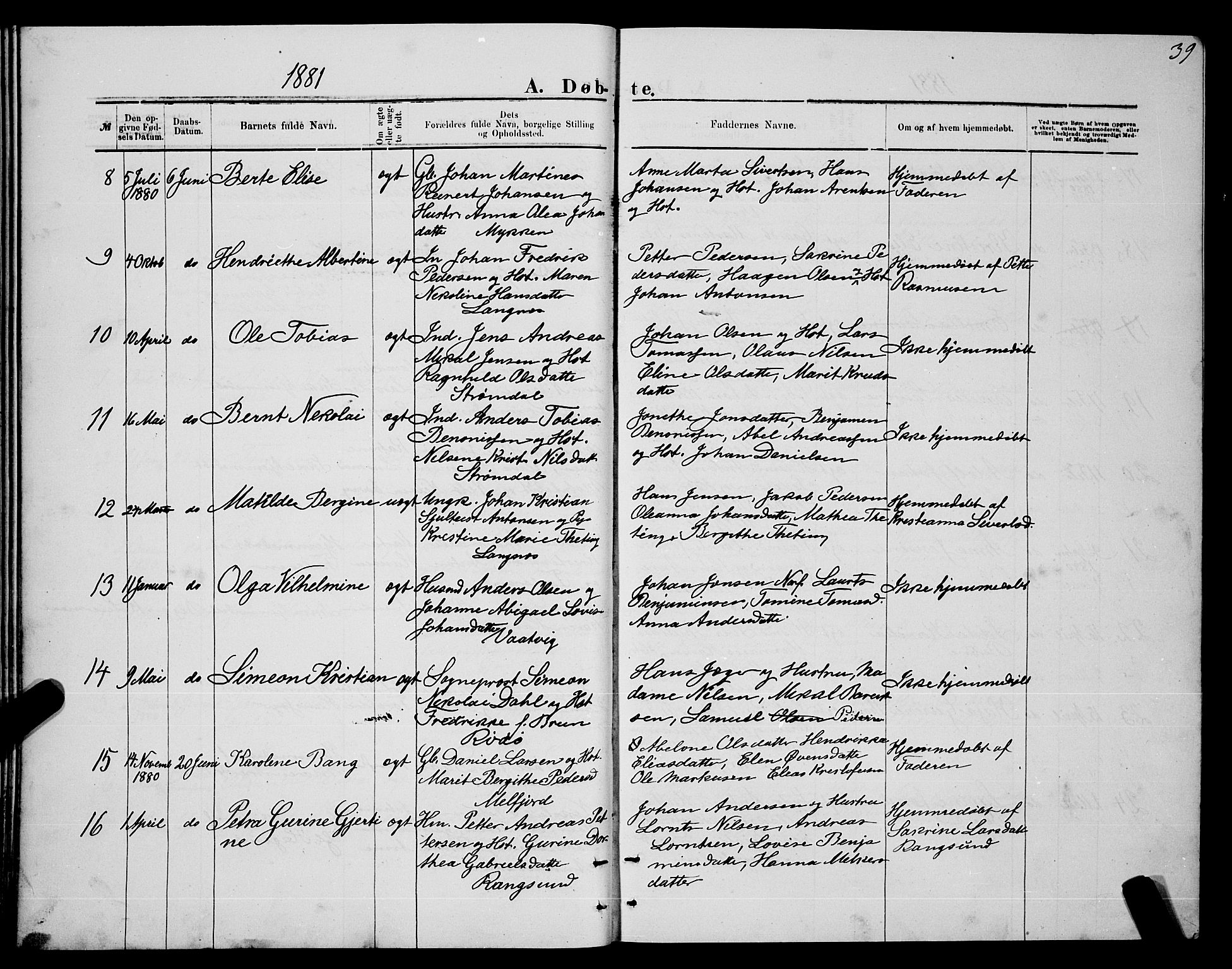 Ministerialprotokoller, klokkerbøker og fødselsregistre - Nordland, SAT/A-1459/841/L0620: Parish register (copy) no. 841C04, 1877-1896, p. 39