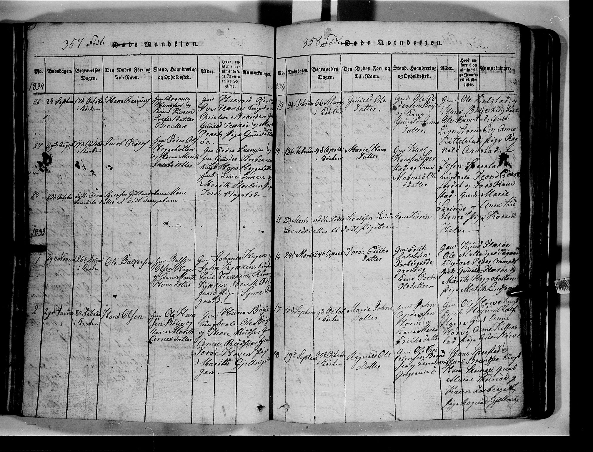 Lom prestekontor, SAH/PREST-070/L/L0003: Parish register (copy) no. 3, 1815-1844, p. 357-358