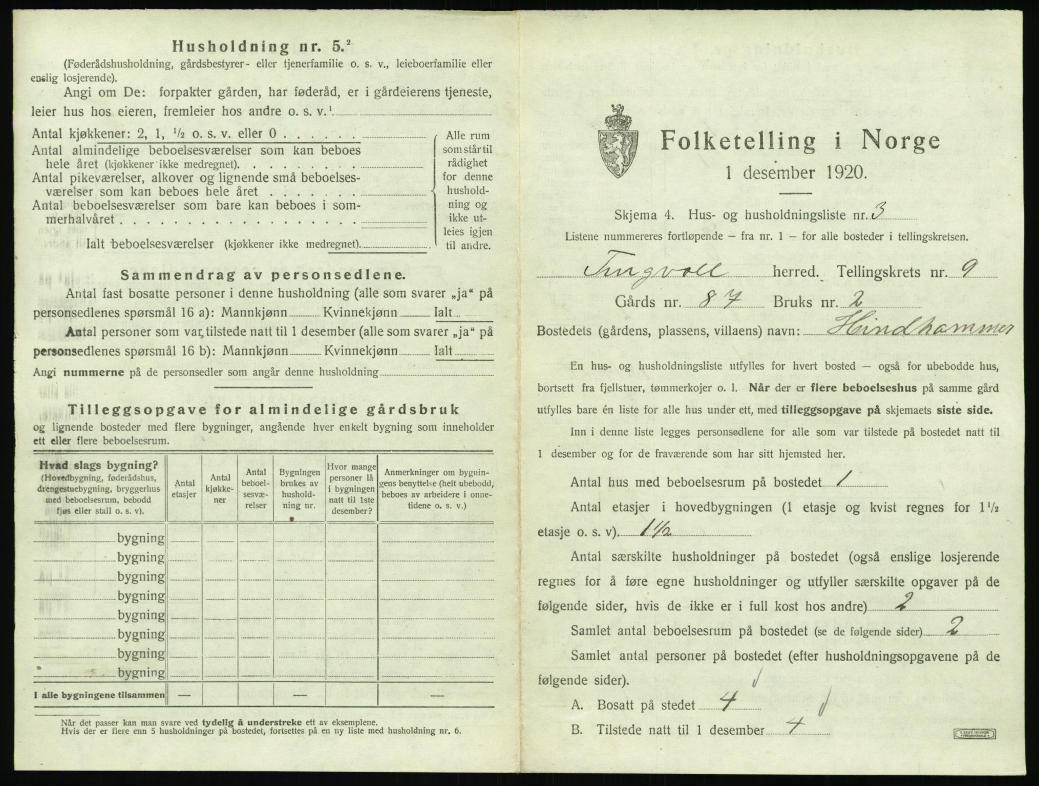 SAT, 1920 census for Tingvoll, 1920, p. 704