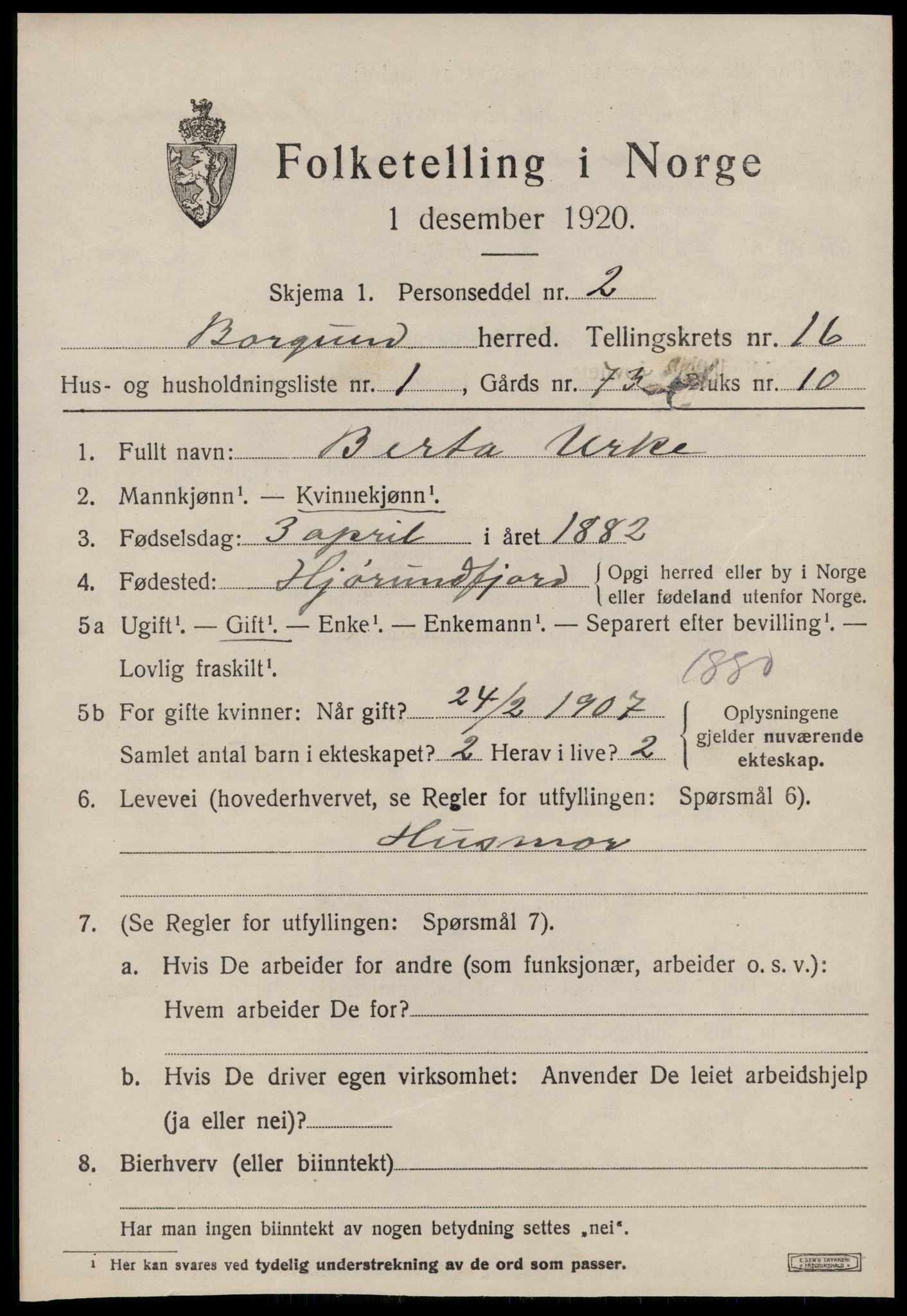 SAT, 1920 census for Borgund, 1920, p. 11942