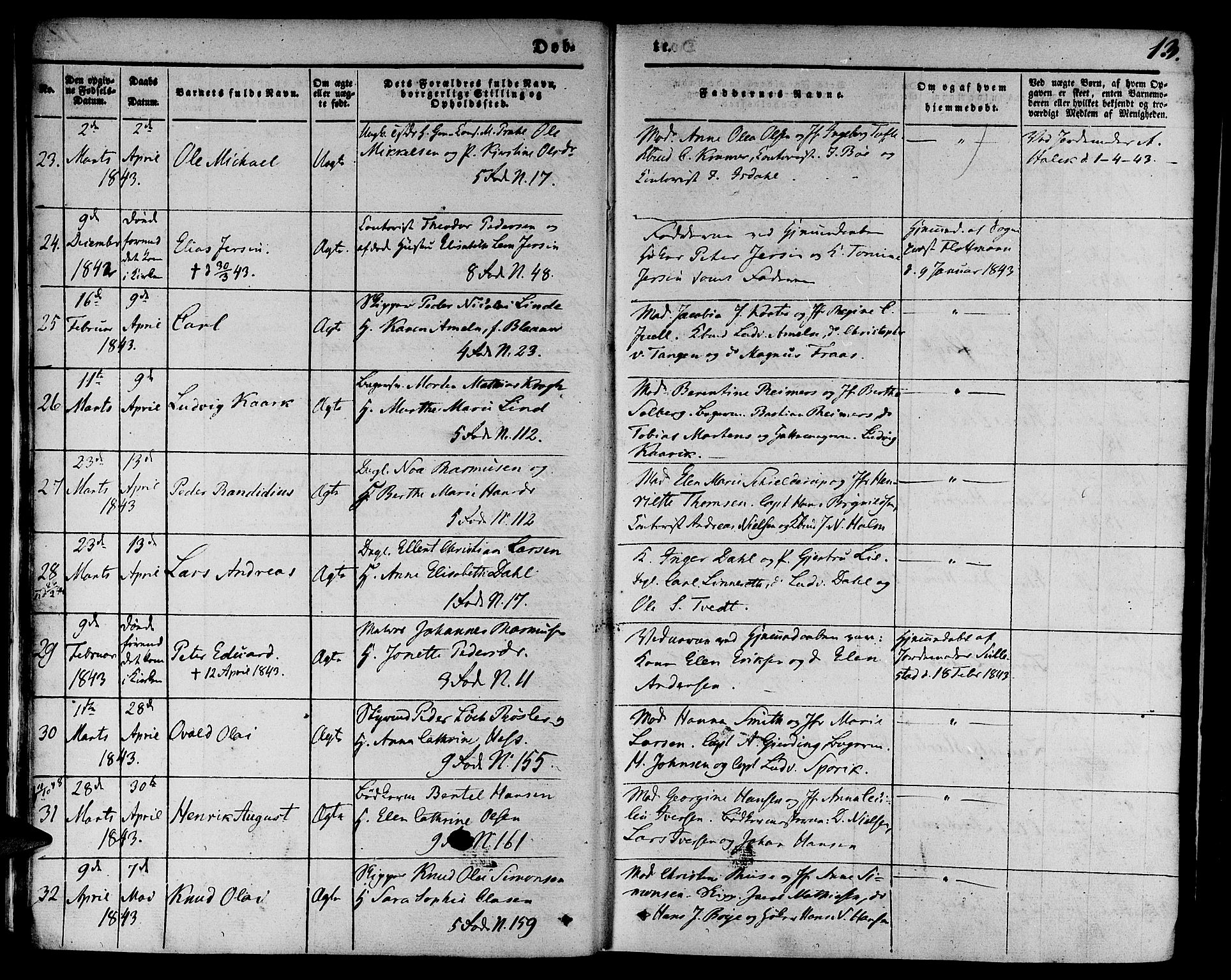 Nykirken Sokneprestembete, SAB/A-77101/H/Hab: Parish register (copy) no. B 1, 1842-1858, p. 13