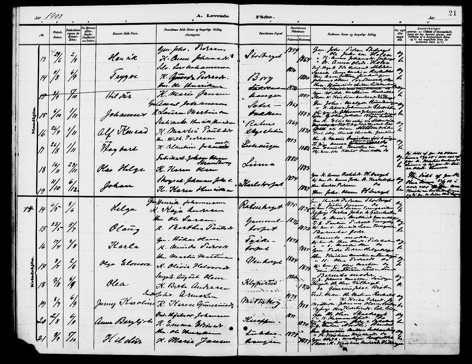 Grue prestekontor, AV/SAH-PREST-036/H/Ha/Hab/L0006: Parish register (copy) no. 6, 1902-1910, p. 21