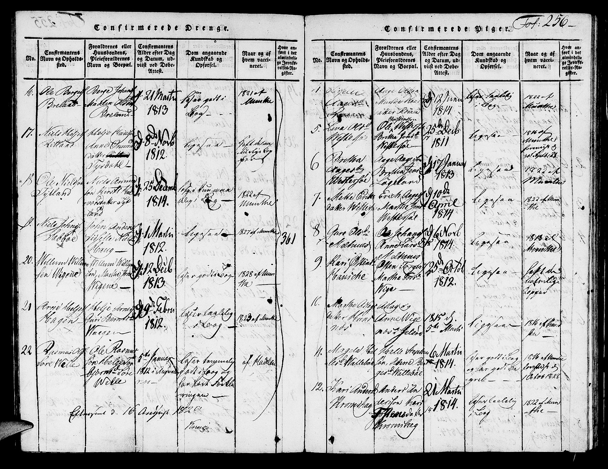 Hjelmeland sokneprestkontor, AV/SAST-A-101843/01/V/L0001: Parish register (copy) no. B 1, 1816-1841, p. 256