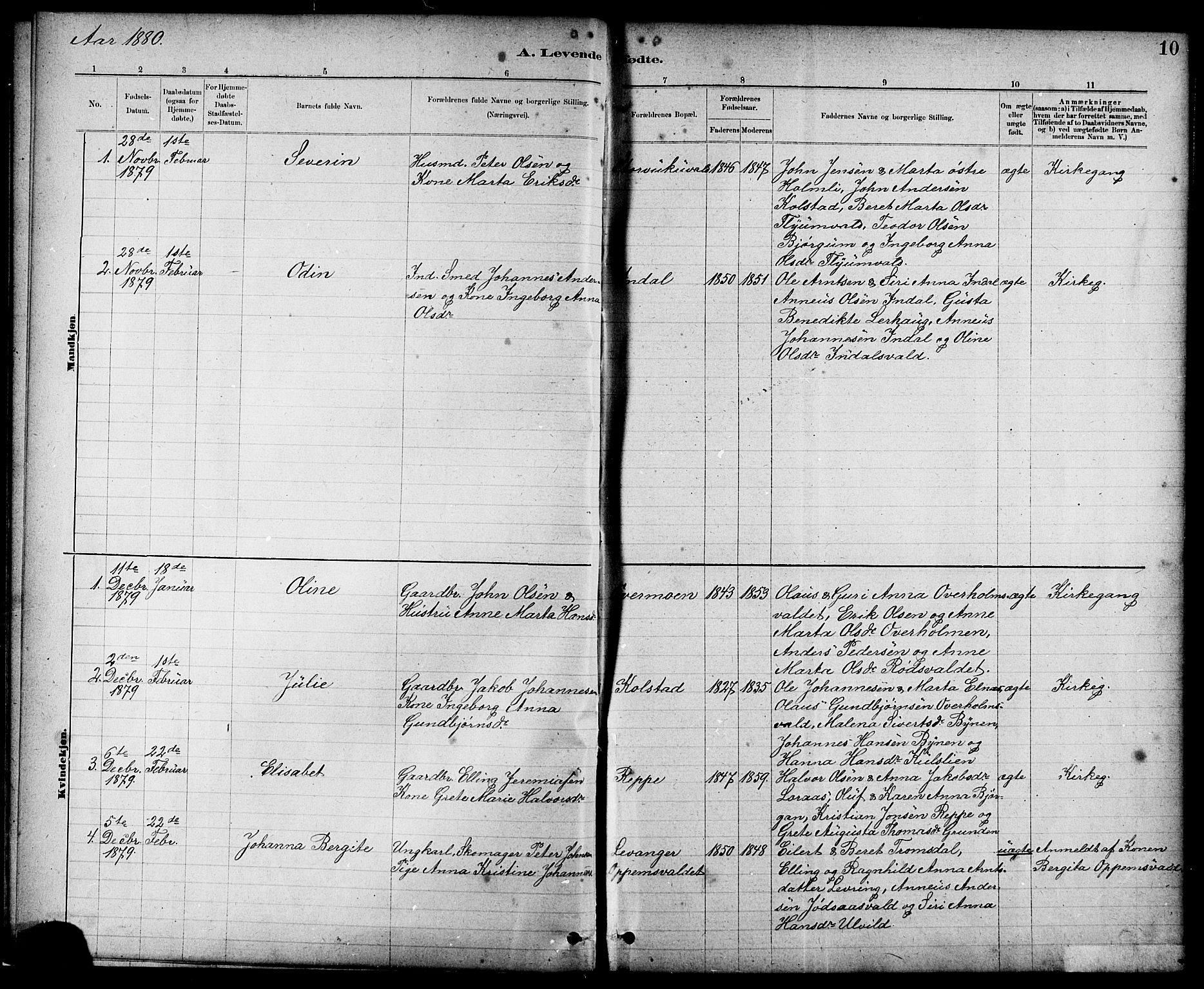 Ministerialprotokoller, klokkerbøker og fødselsregistre - Nord-Trøndelag, SAT/A-1458/724/L0267: Parish register (copy) no. 724C03, 1879-1898, p. 10