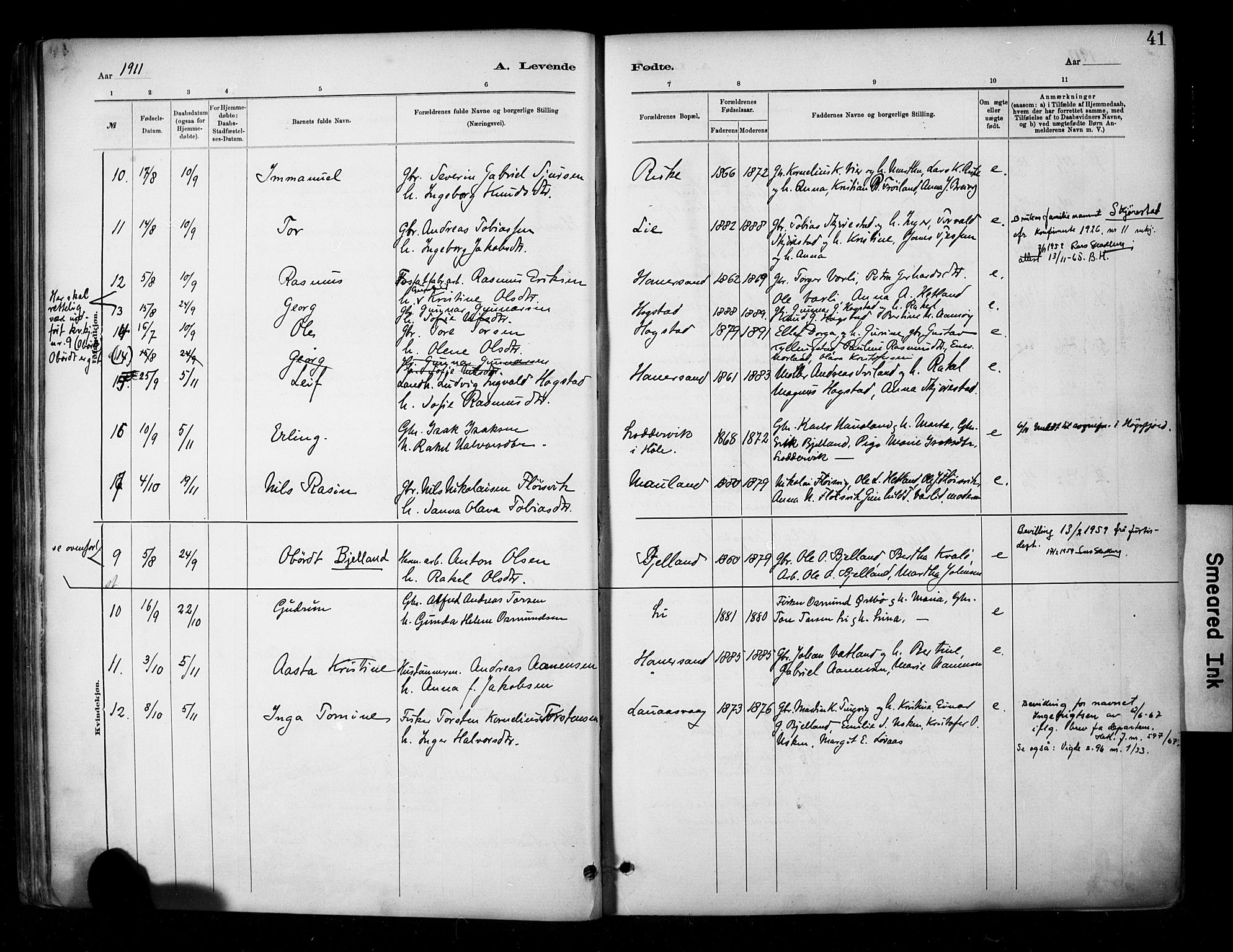 Hetland sokneprestkontor, AV/SAST-A-101826/30/30BA/L0010: Parish register (official) no. A 10, 1882-1925, p. 41