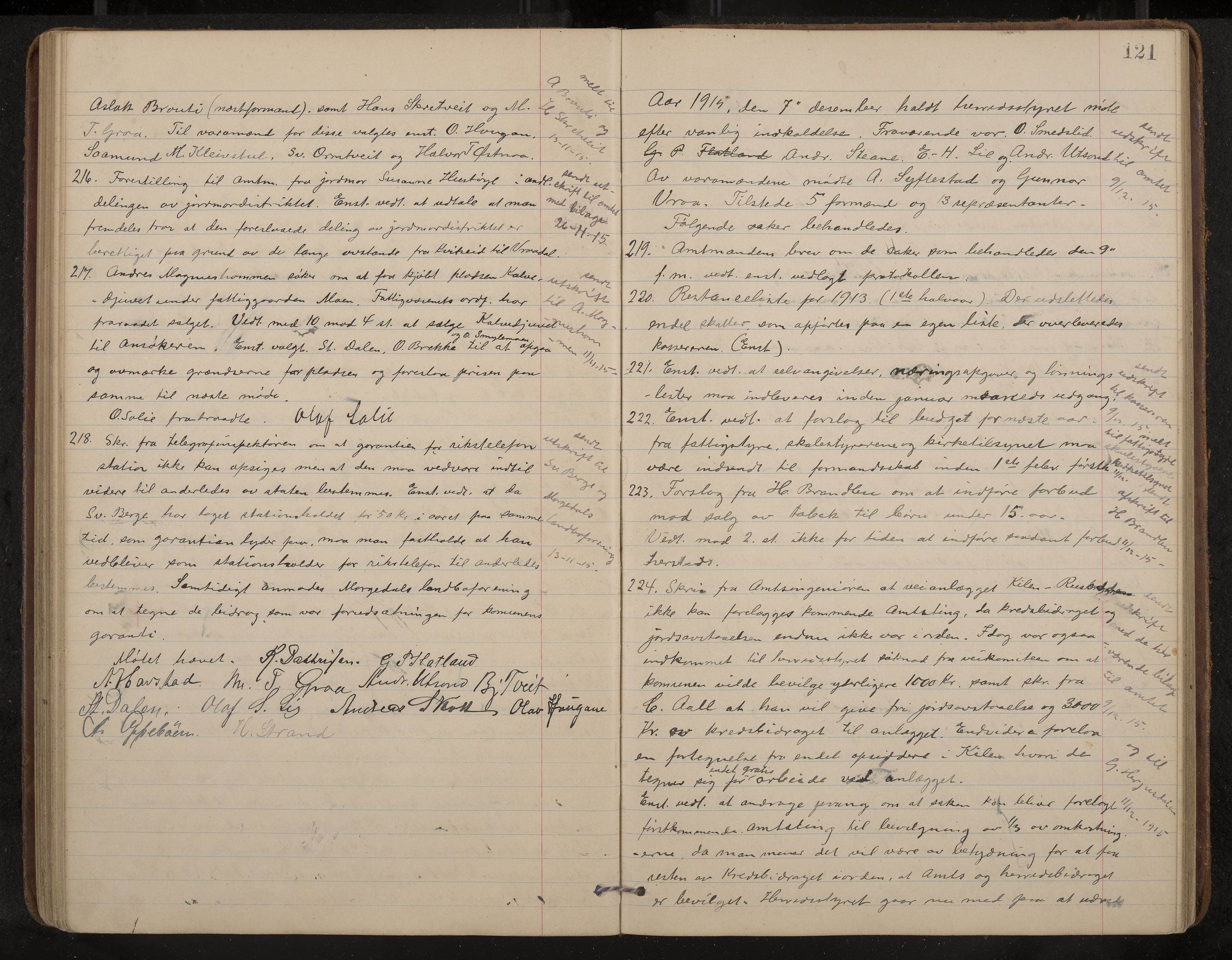 Kviteseid formannskap og sentraladministrasjon, IKAK/0829021/A/Aa/L0005: Møtebok, 1911-1918, p. 121