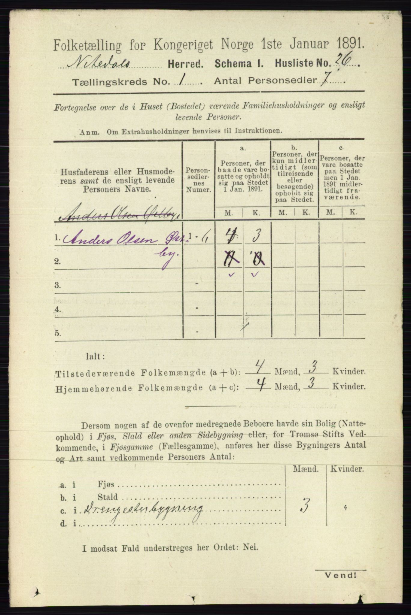 RA, 1891 census for 0233 Nittedal, 1891, p. 46