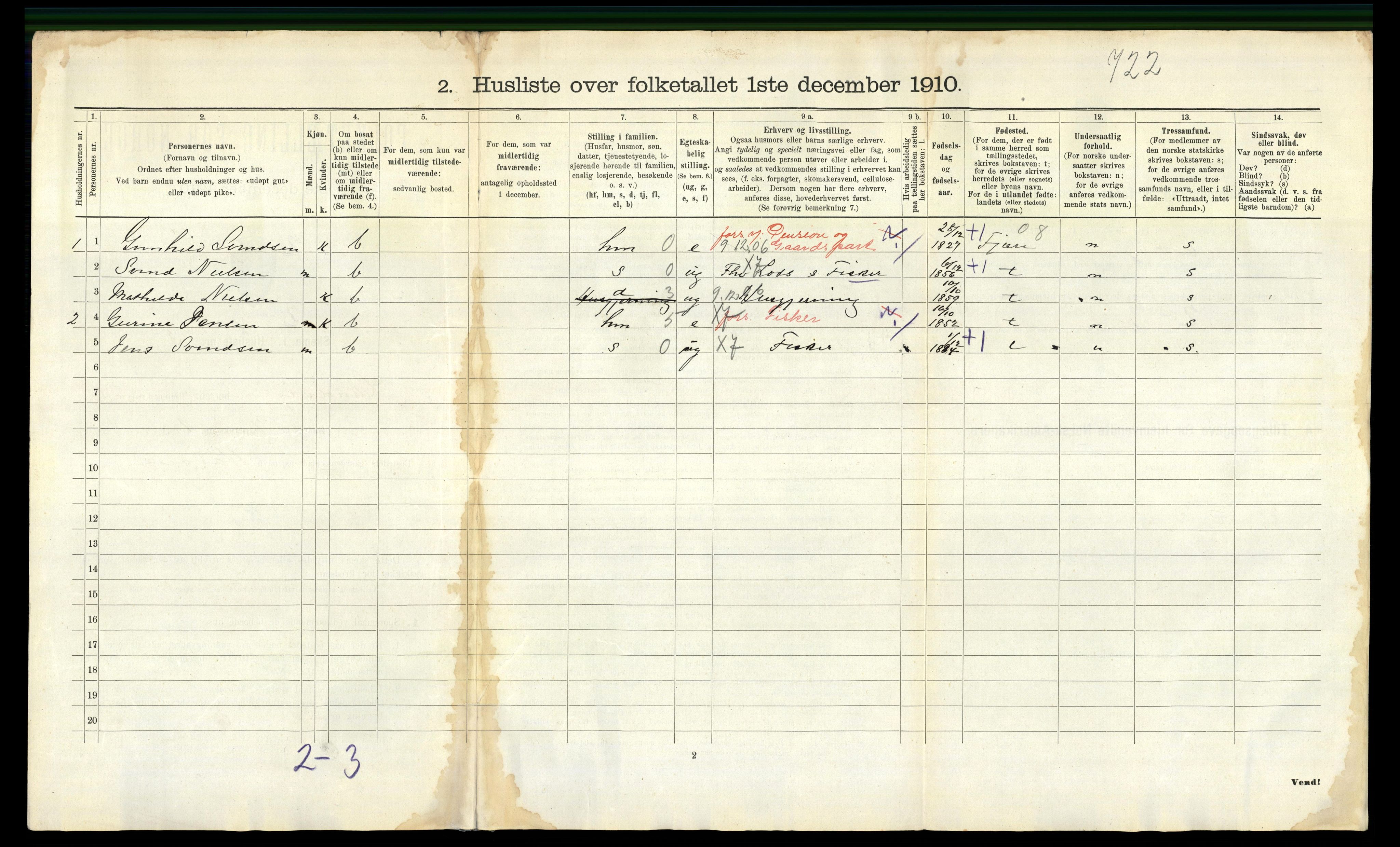 RA, 1910 census for Landvik, 1910, p. 37