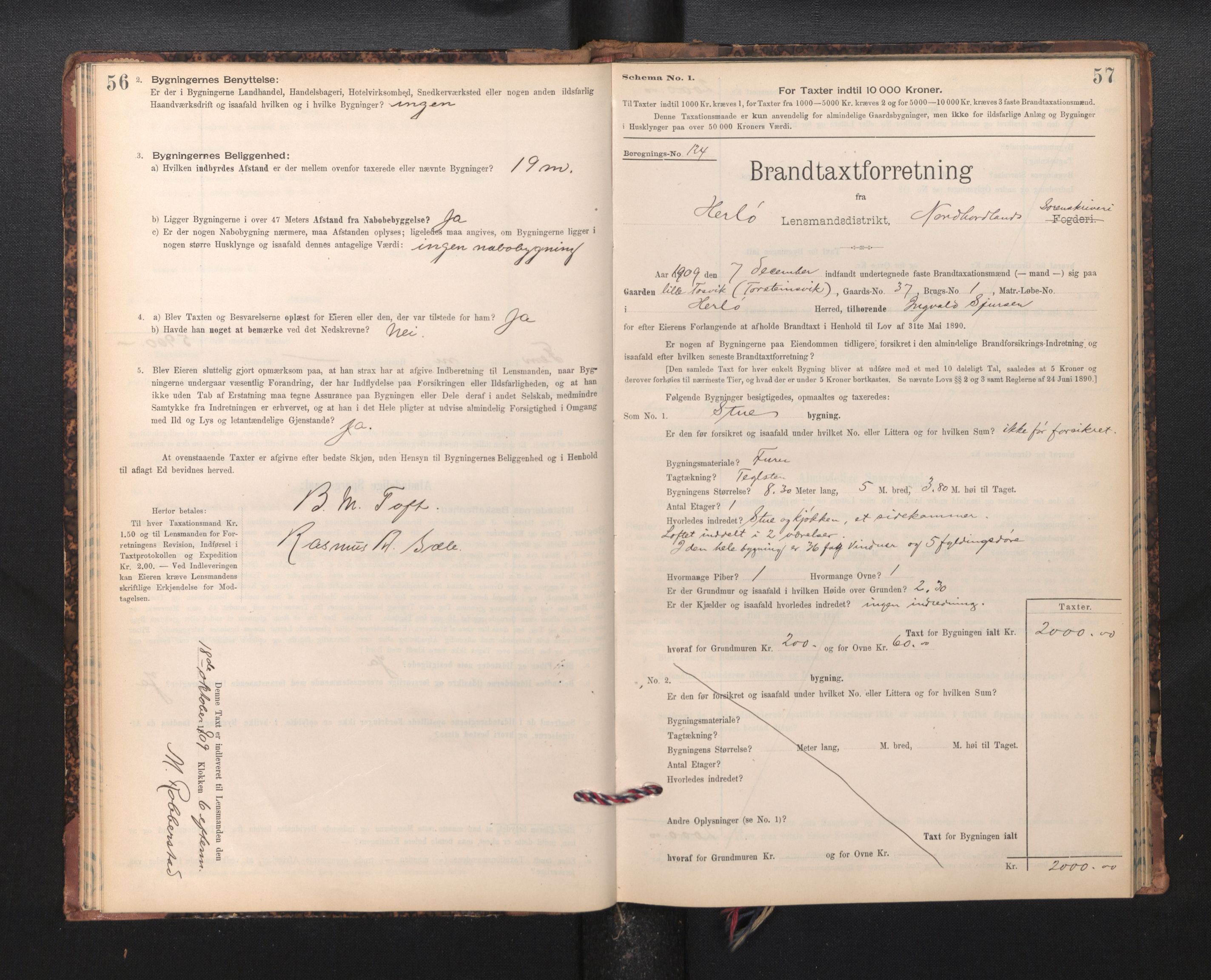Lensmannen i Herdla, SAB/A-32901/0012/L0003:  Branntakstprotokoll skjematakst, 1897-1916, p. 56-57