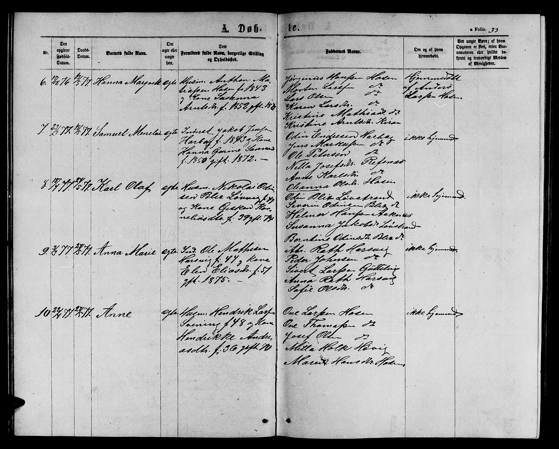 Ministerialprotokoller, klokkerbøker og fødselsregistre - Sør-Trøndelag, SAT/A-1456/656/L0695: Parish register (copy) no. 656C01, 1867-1889, p. 33