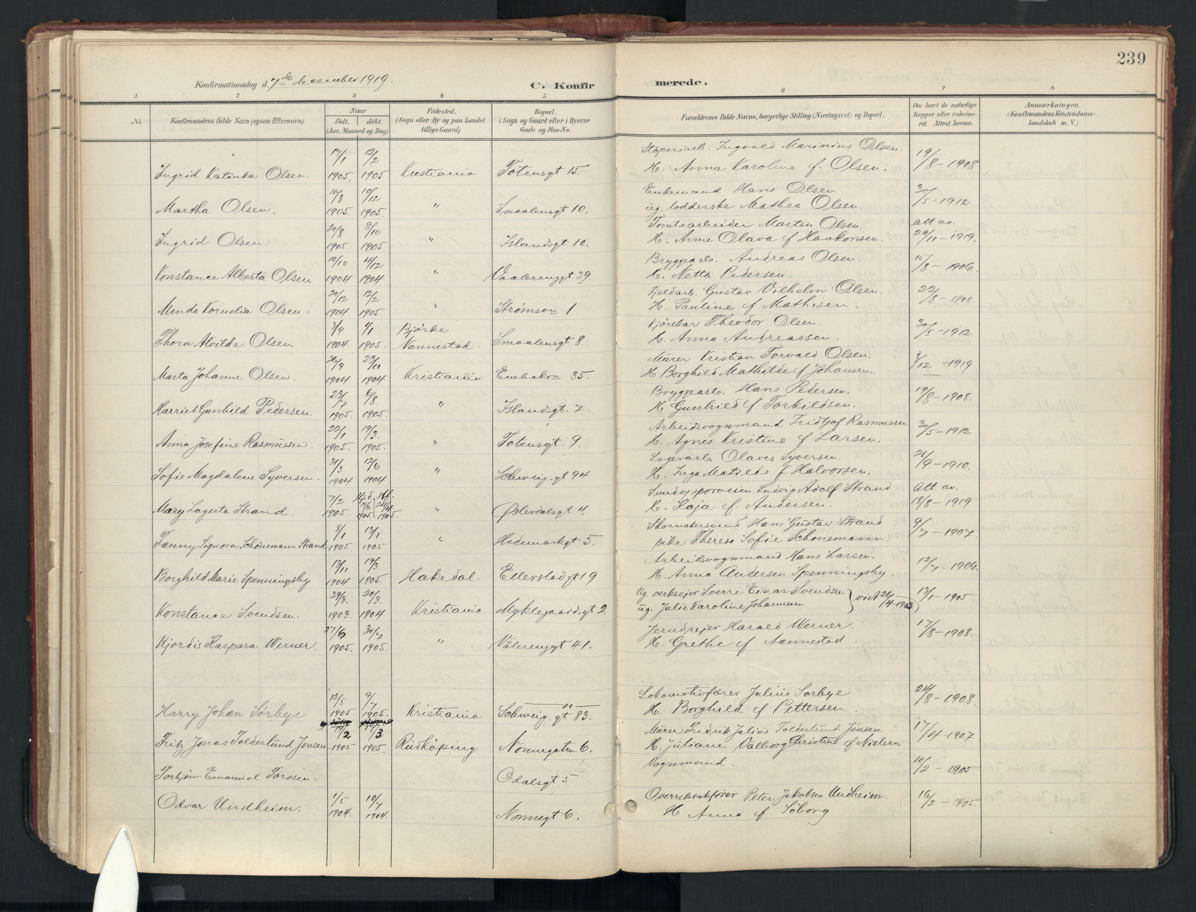 Vålerengen prestekontor Kirkebøker, SAO/A-10878: Parish register (official) no. 3a, 1900-1925, p. 239