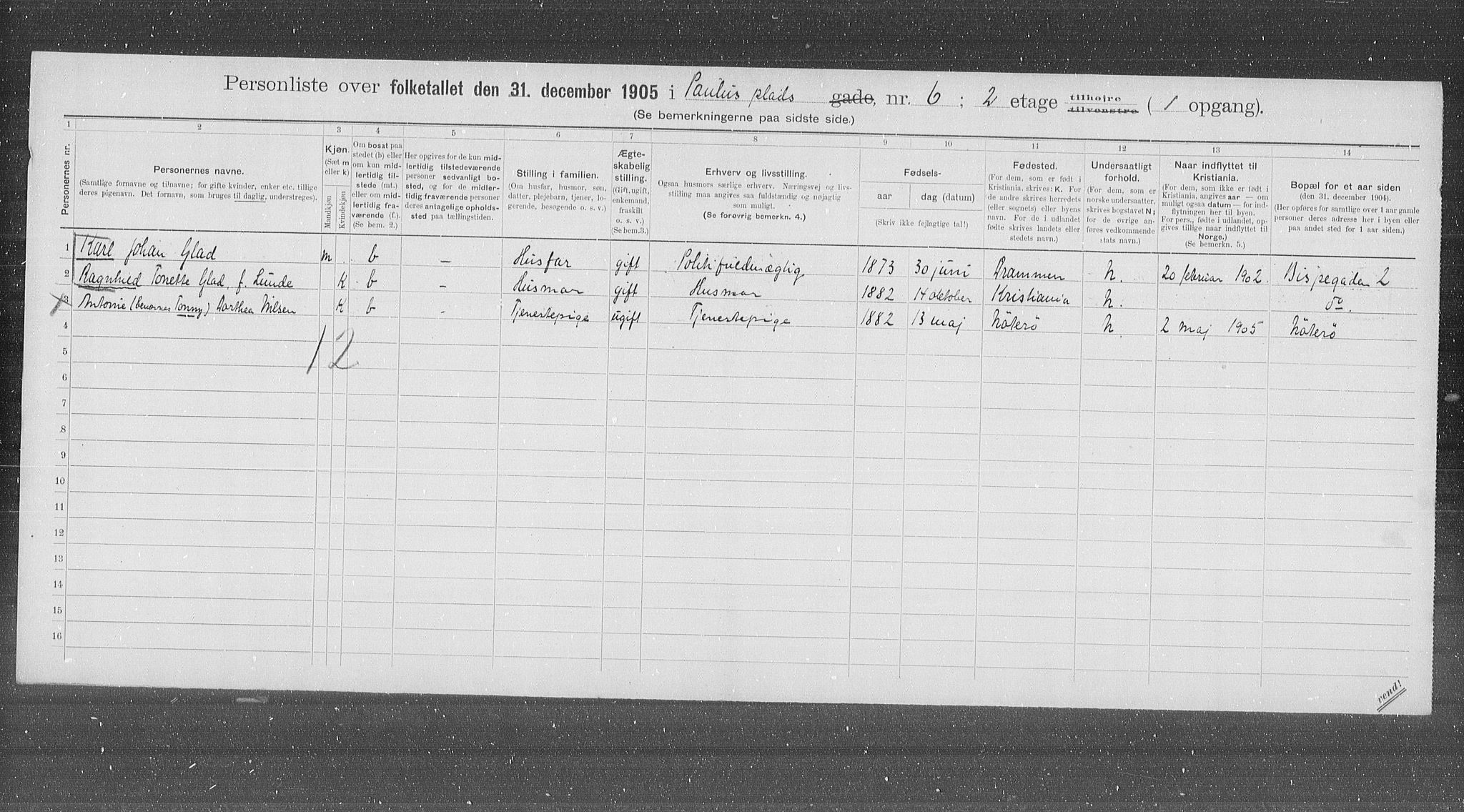 OBA, Municipal Census 1905 for Kristiania, 1905, p. 41416