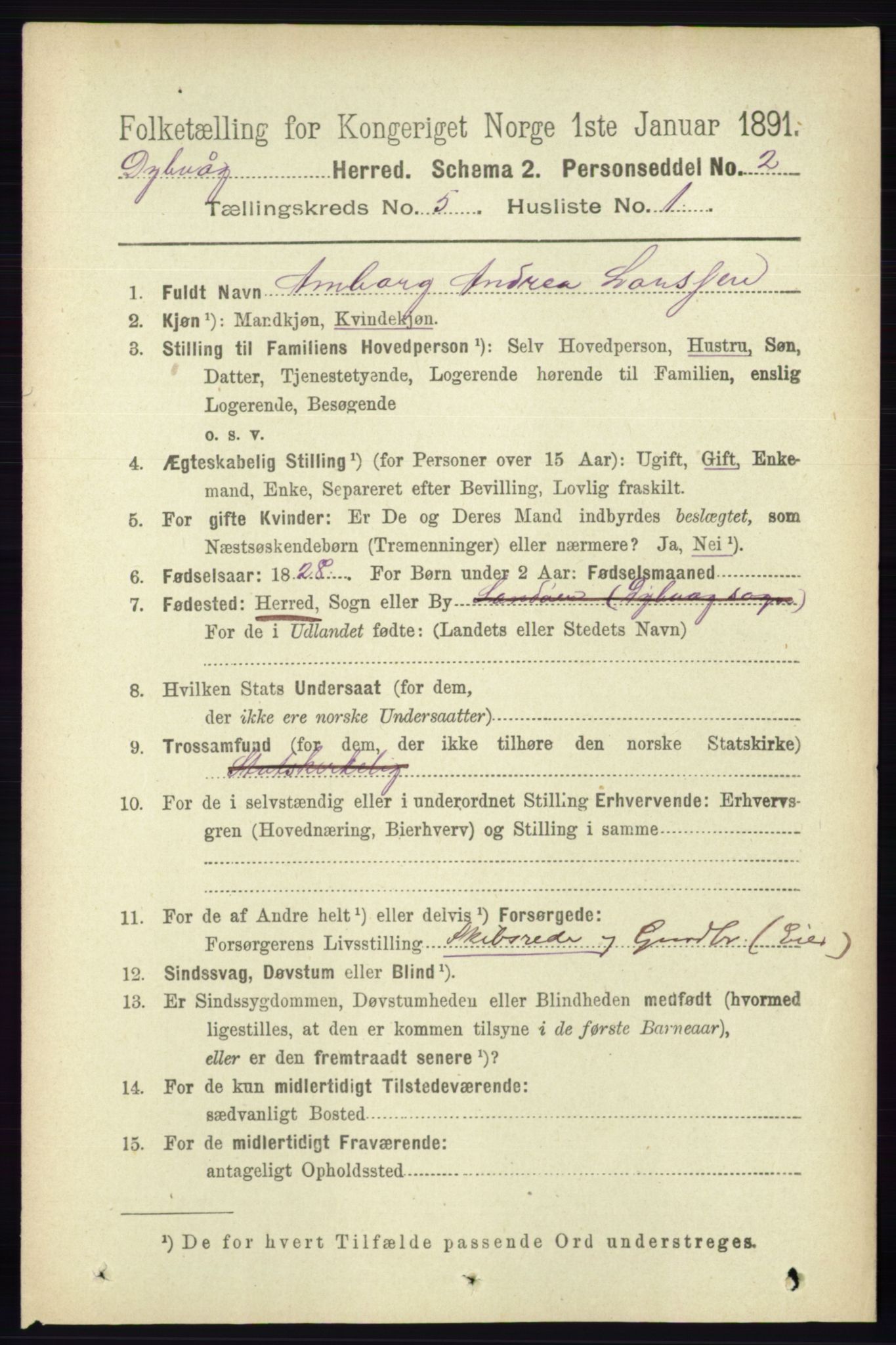 RA, 1891 census for 0915 Dypvåg, 1891, p. 1367