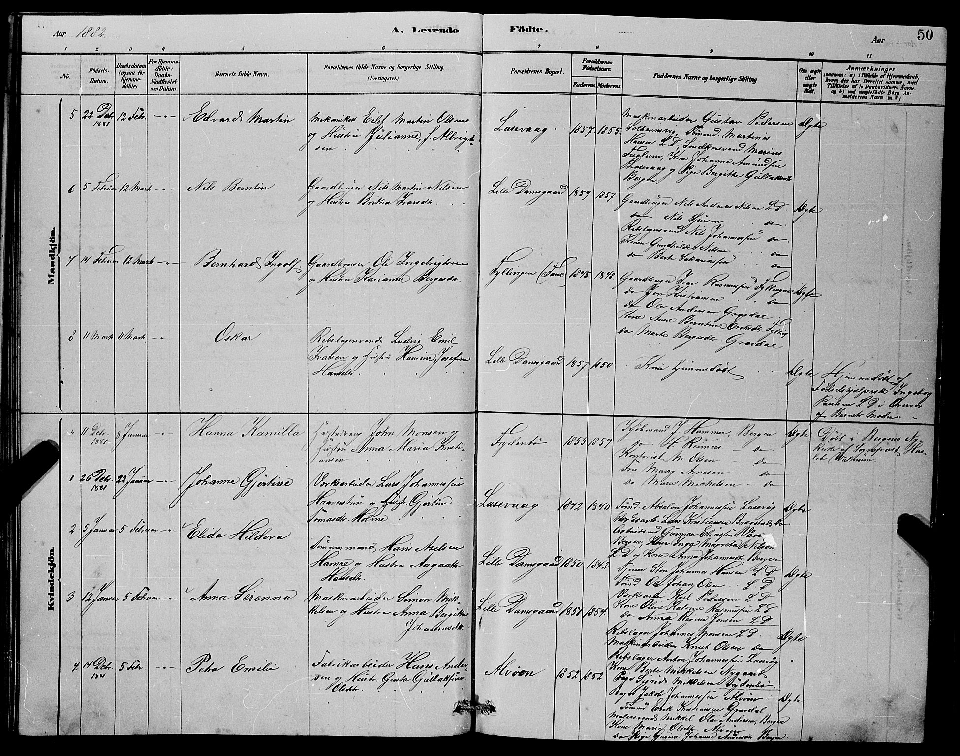 Laksevåg Sokneprestembete, SAB/A-76501/H/Ha/Hab/Haba/L0002: Parish register (copy) no. A 2, 1877-1887, p. 50