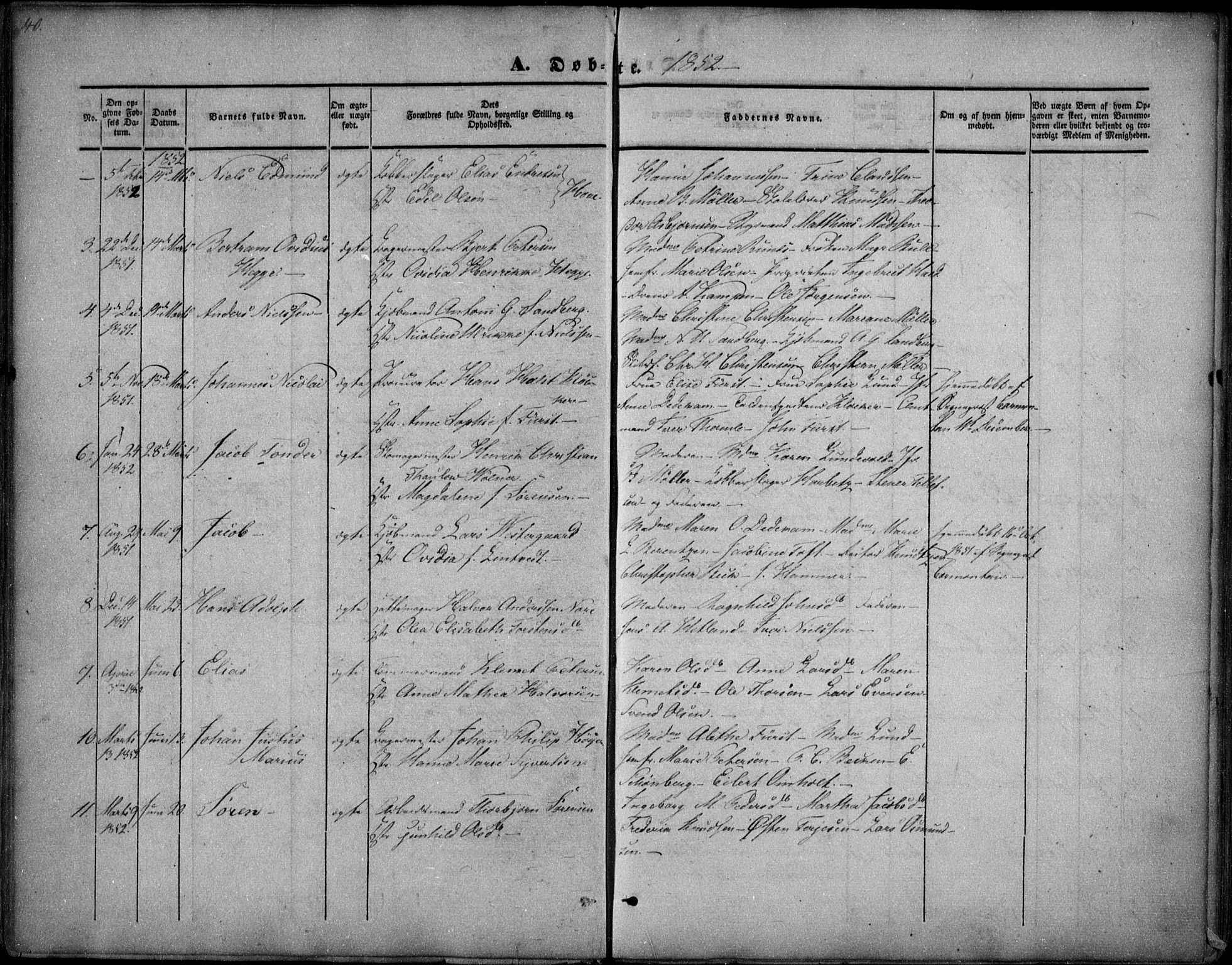 Arendal sokneprestkontor, Trefoldighet, SAK/1111-0040/F/Fa/L0005: Parish register (official) no. A 5, 1838-1854, p. 40