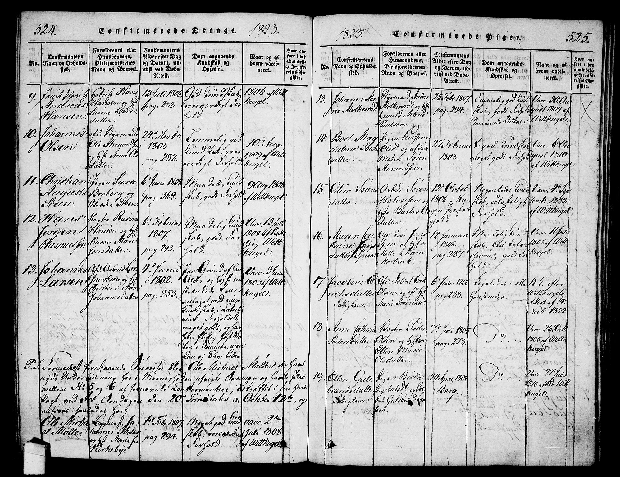Halden prestekontor Kirkebøker, SAO/A-10909/G/Ga/L0001: Parish register (copy) no. 1, 1815-1833, p. 524-525