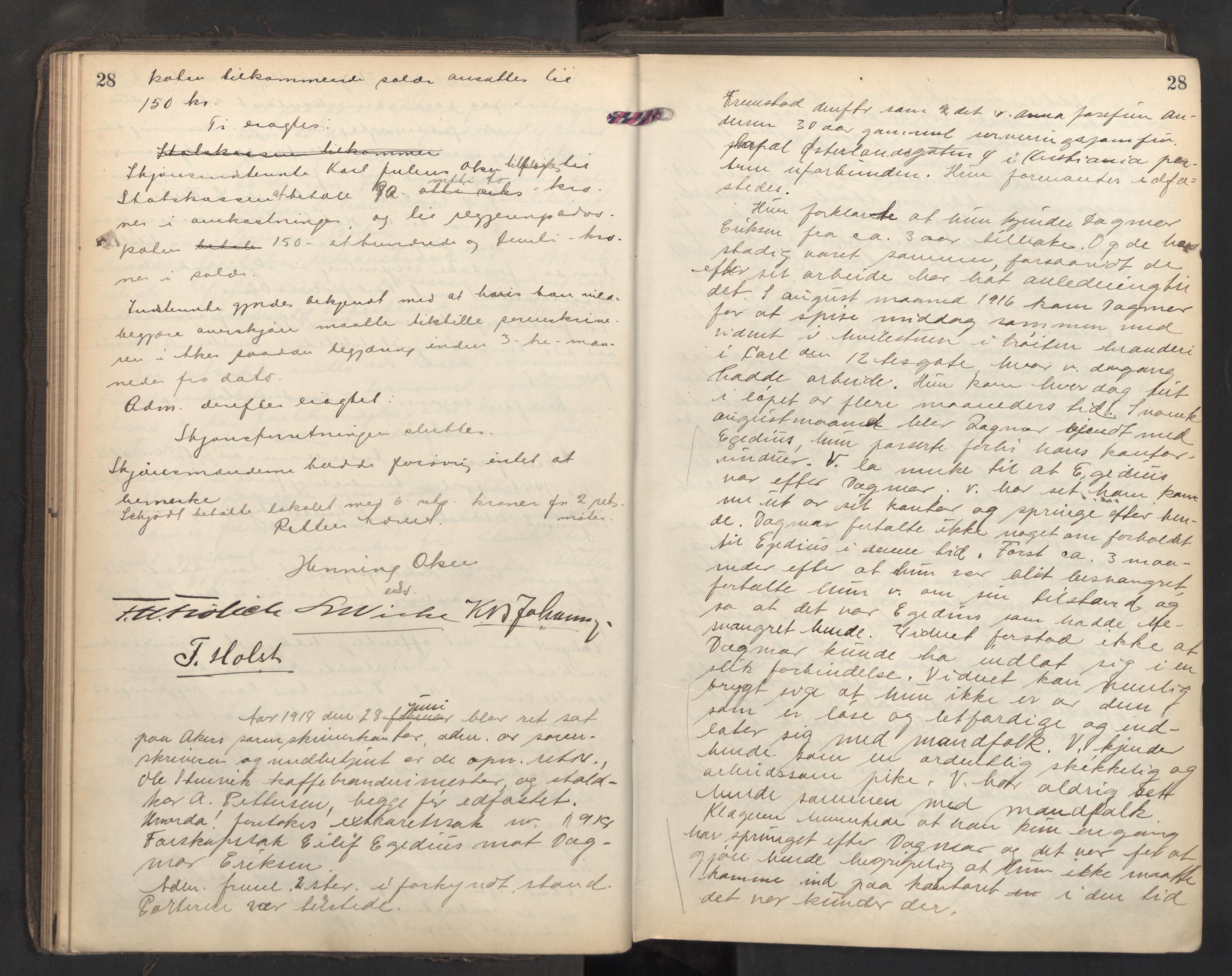 Aker sorenskriveri, AV/SAO-A-10895/F/Fc/Fcb/L0082: Ekstrarettsprotokoll, 1918-1920, p. 27b-28a