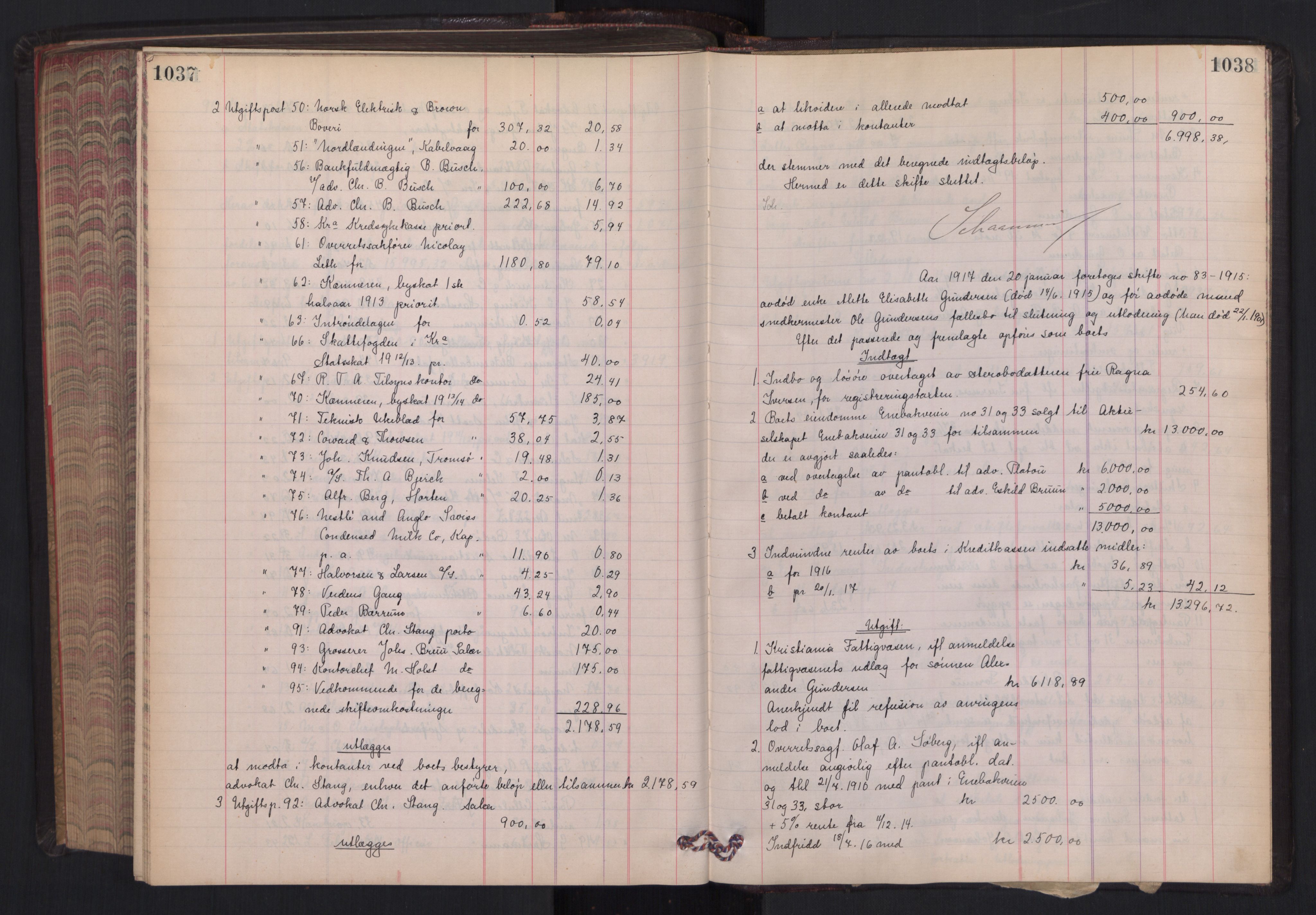 Oslo skifterett, SAO/A-10383/H/Hd/Hdb/L0011: Skifteutlodningsprotokoll, 1915-1917, p. 1037-1038