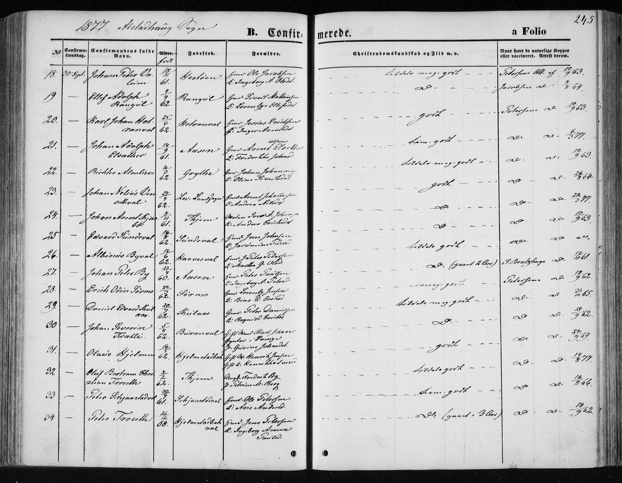 Ministerialprotokoller, klokkerbøker og fødselsregistre - Nord-Trøndelag, AV/SAT-A-1458/717/L0157: Parish register (official) no. 717A08 /1, 1863-1877, p. 245