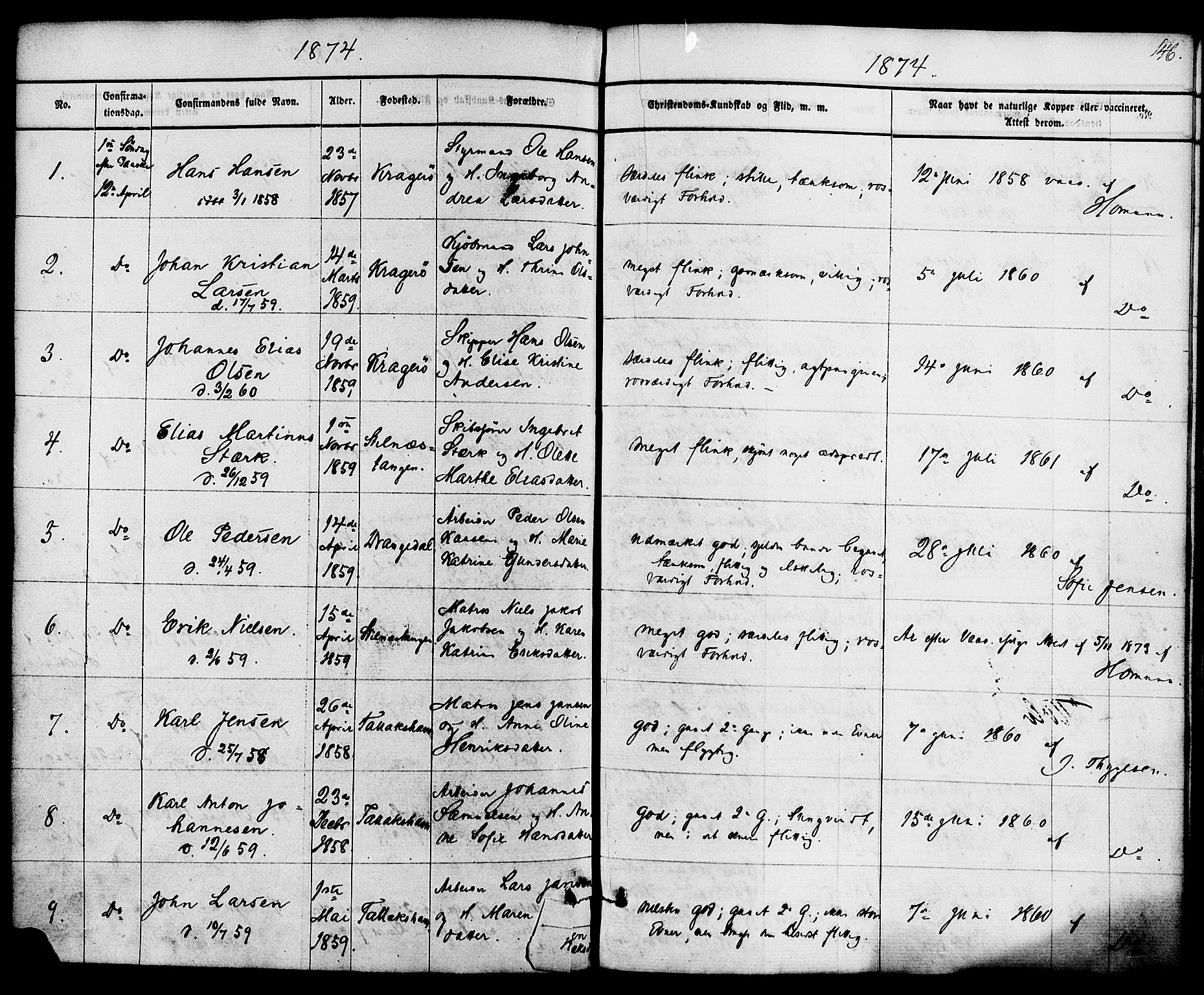 Kragerø kirkebøker, SAKO/A-278/F/Fa/L0008: Parish register (official) no. 8, 1856-1880, p. 146