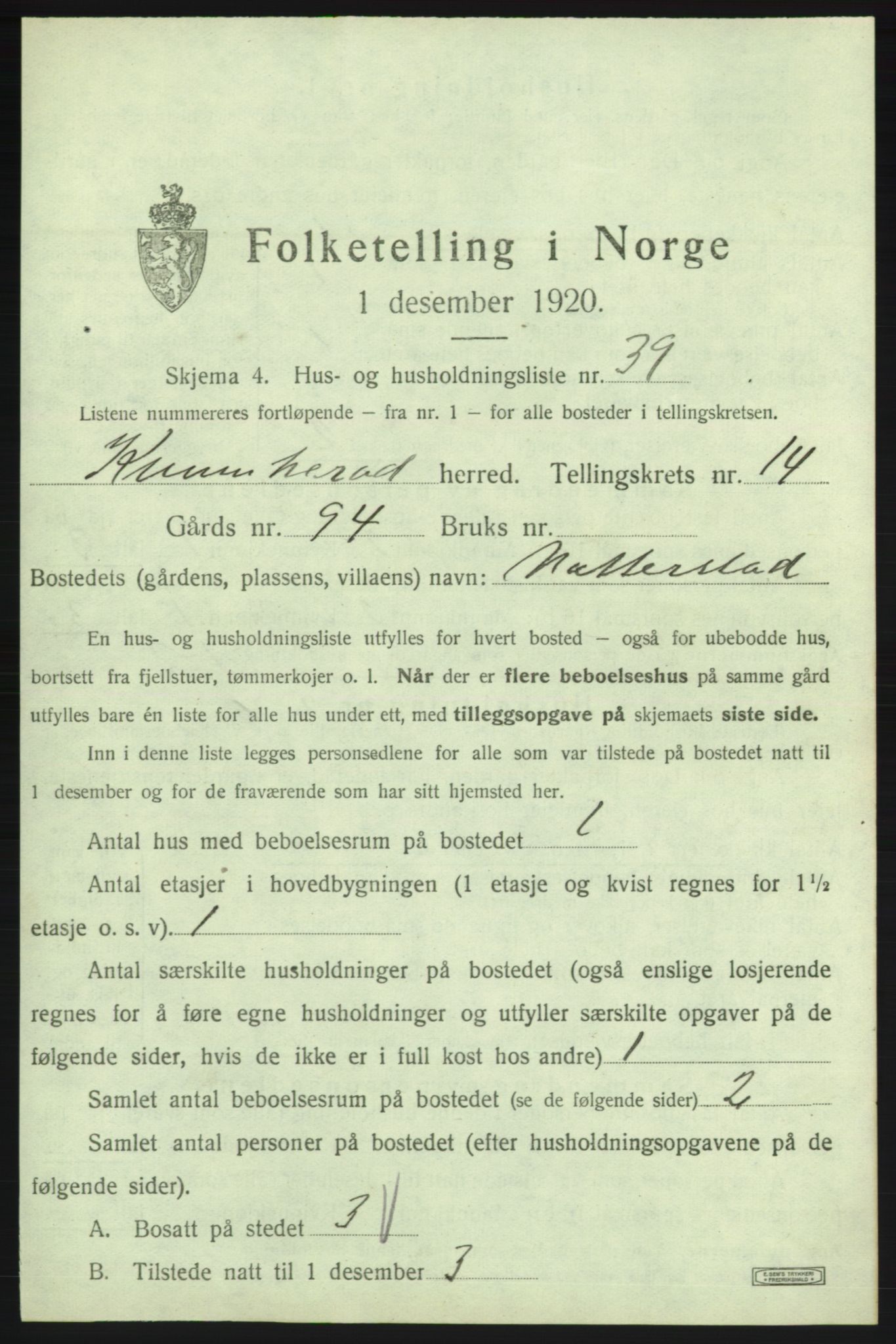 SAB, 1920 census for Kvinnherad, 1920, p. 1939