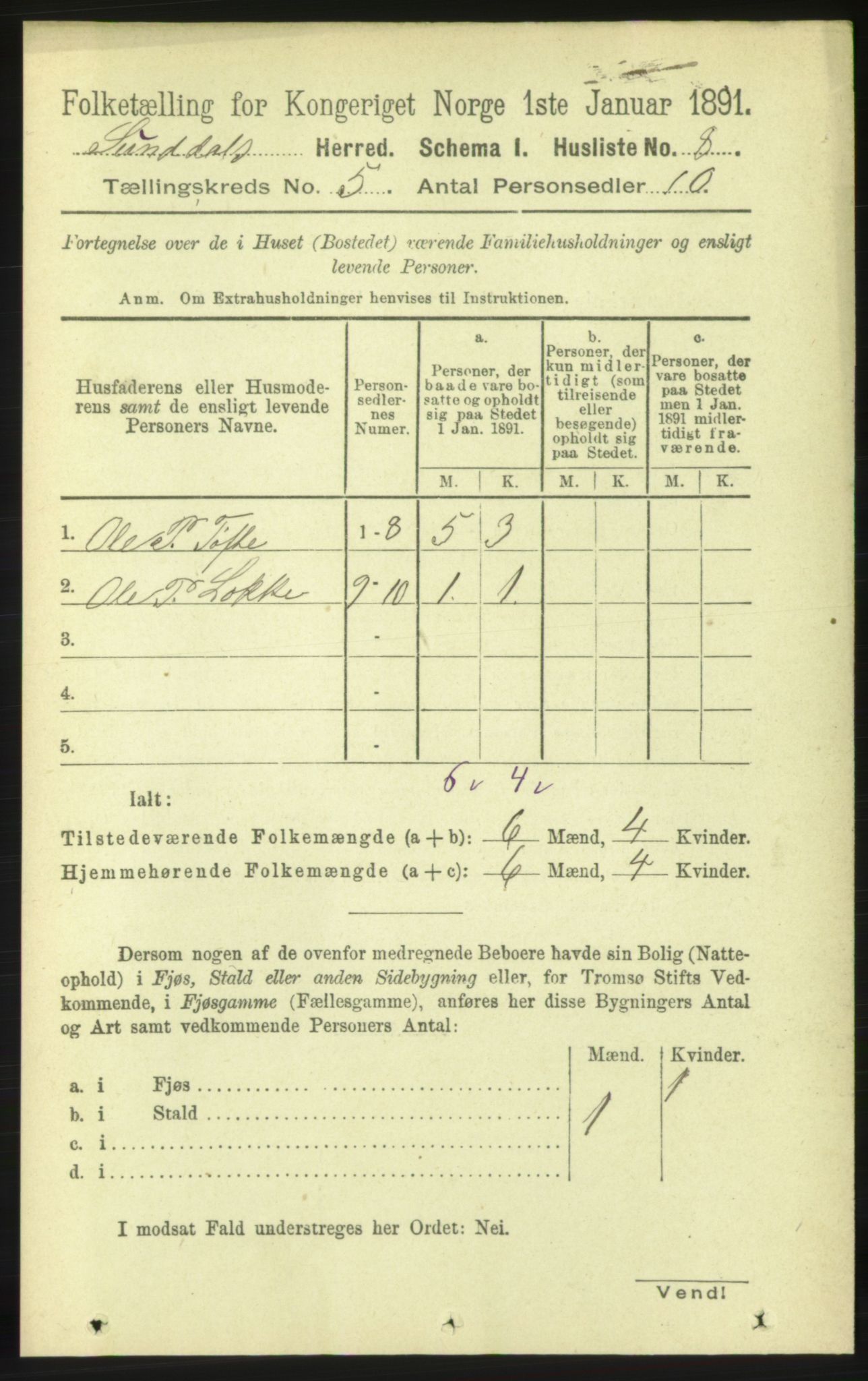 RA, 1891 census for 1563 Sunndal, 1891, p. 1202