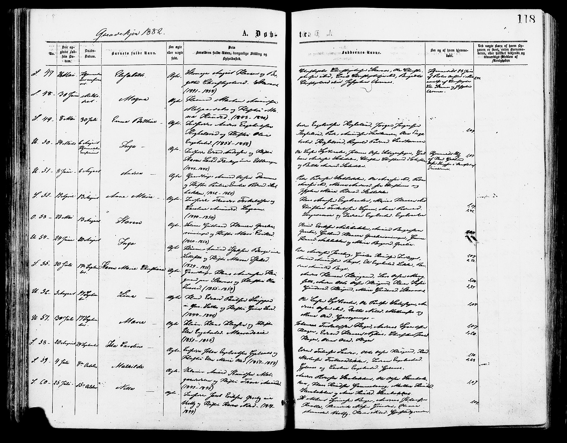 Sør-Odal prestekontor, AV/SAH-PREST-030/H/Ha/Haa/L0005: Parish register (official) no. 5, 1876-1885, p. 118