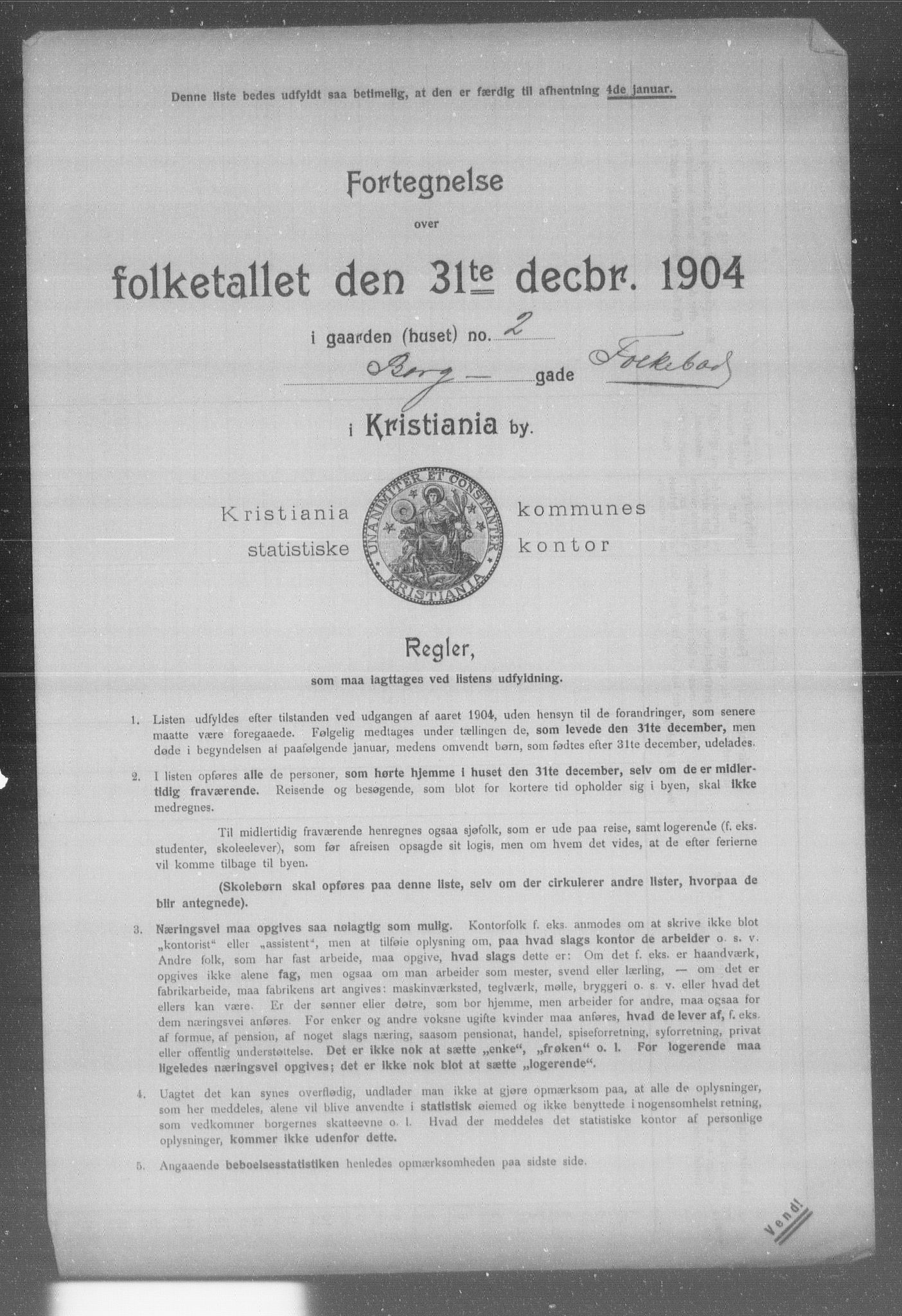 OBA, Municipal Census 1904 for Kristiania, 1904, p. 1682