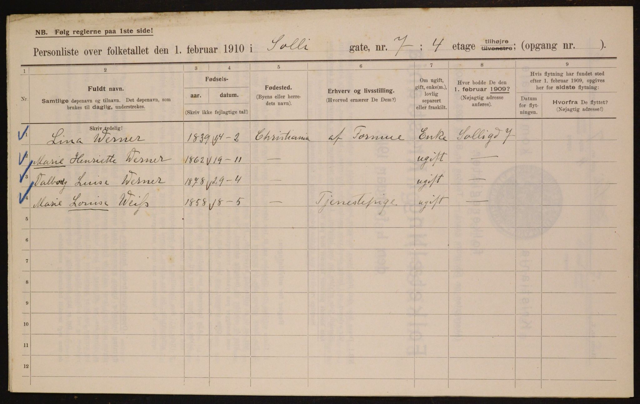 OBA, Municipal Census 1910 for Kristiania, 1910, p. 95013