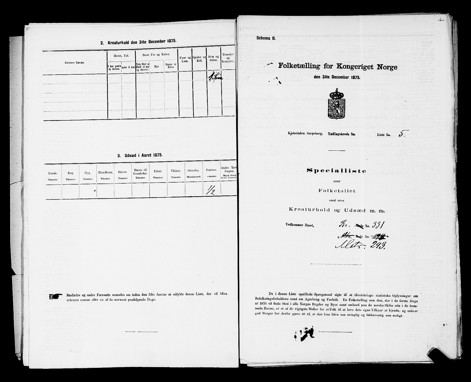 RA, 1875 census for 0102P Sarpsborg, 1875, p. 15