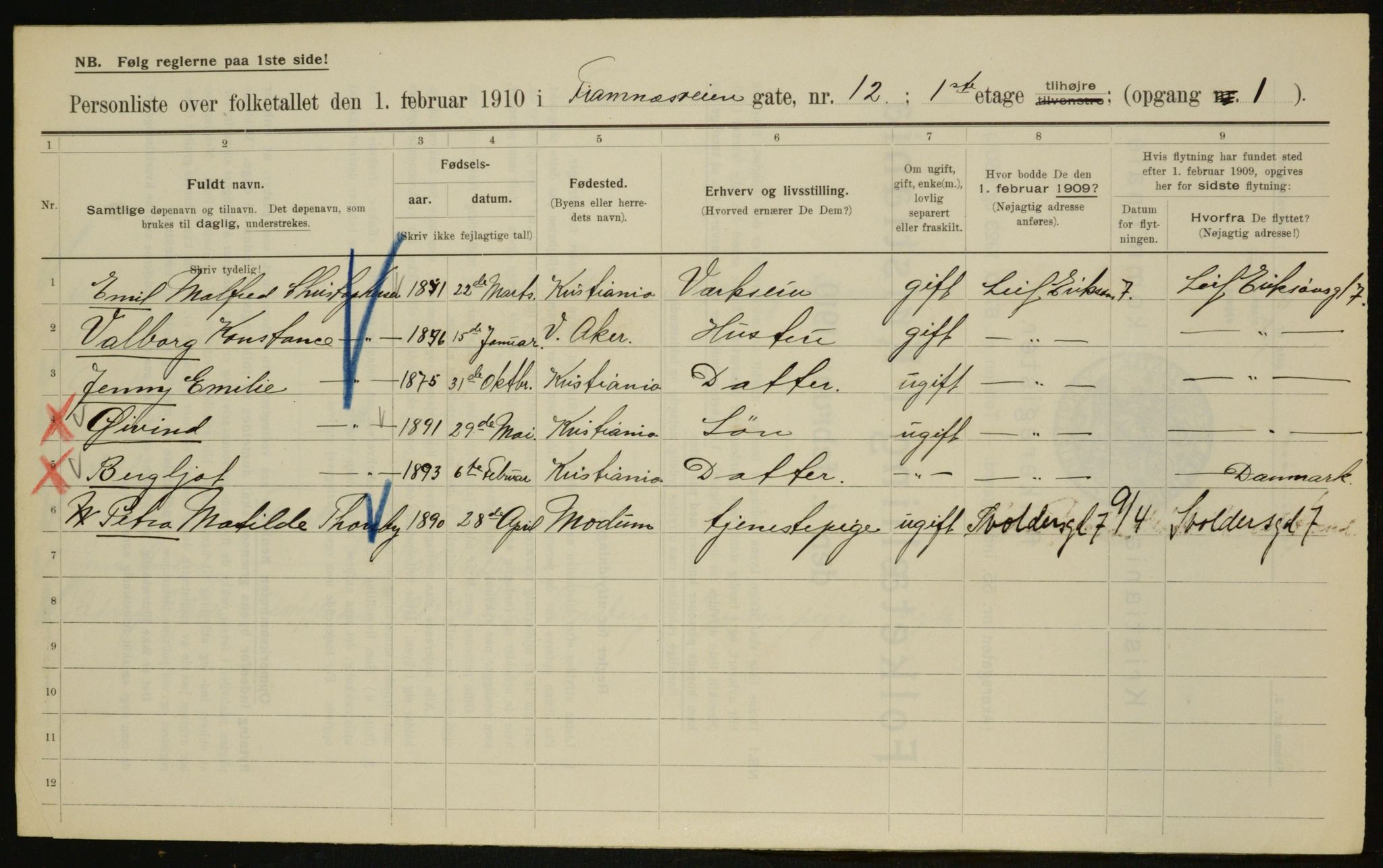 OBA, Municipal Census 1910 for Kristiania, 1910, p. 23975