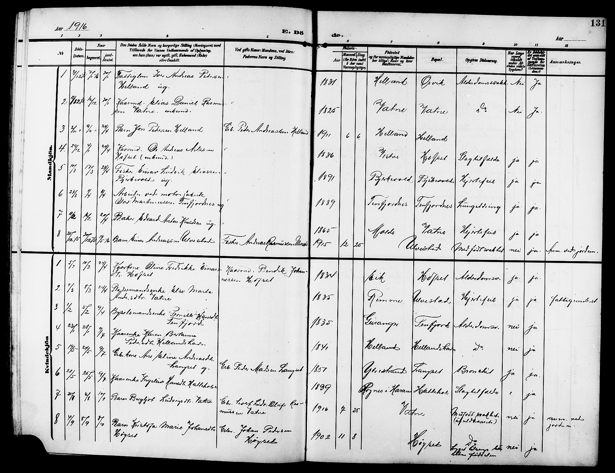 Ministerialprotokoller, klokkerbøker og fødselsregistre - Møre og Romsdal, AV/SAT-A-1454/525/L0377: Parish register (copy) no. 525C03, 1903-1917, p. 131