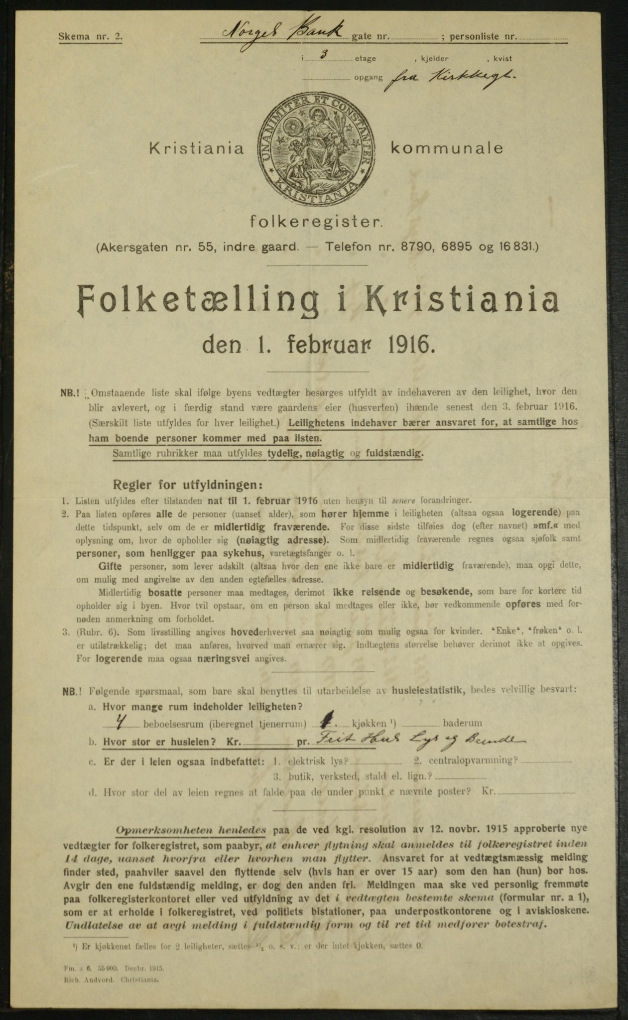 OBA, Municipal Census 1916 for Kristiania, 1916, p. 3427