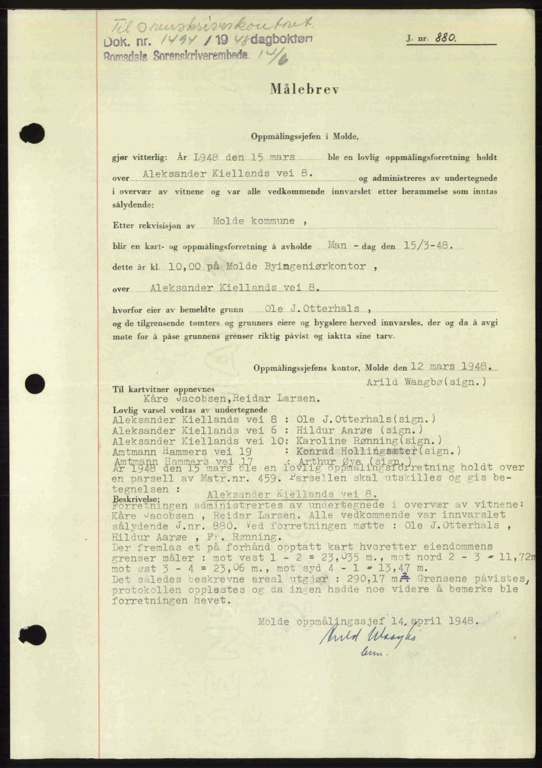 Romsdal sorenskriveri, AV/SAT-A-4149/1/2/2C: Mortgage book no. A26, 1948-1948, Diary no: : 1494/1948