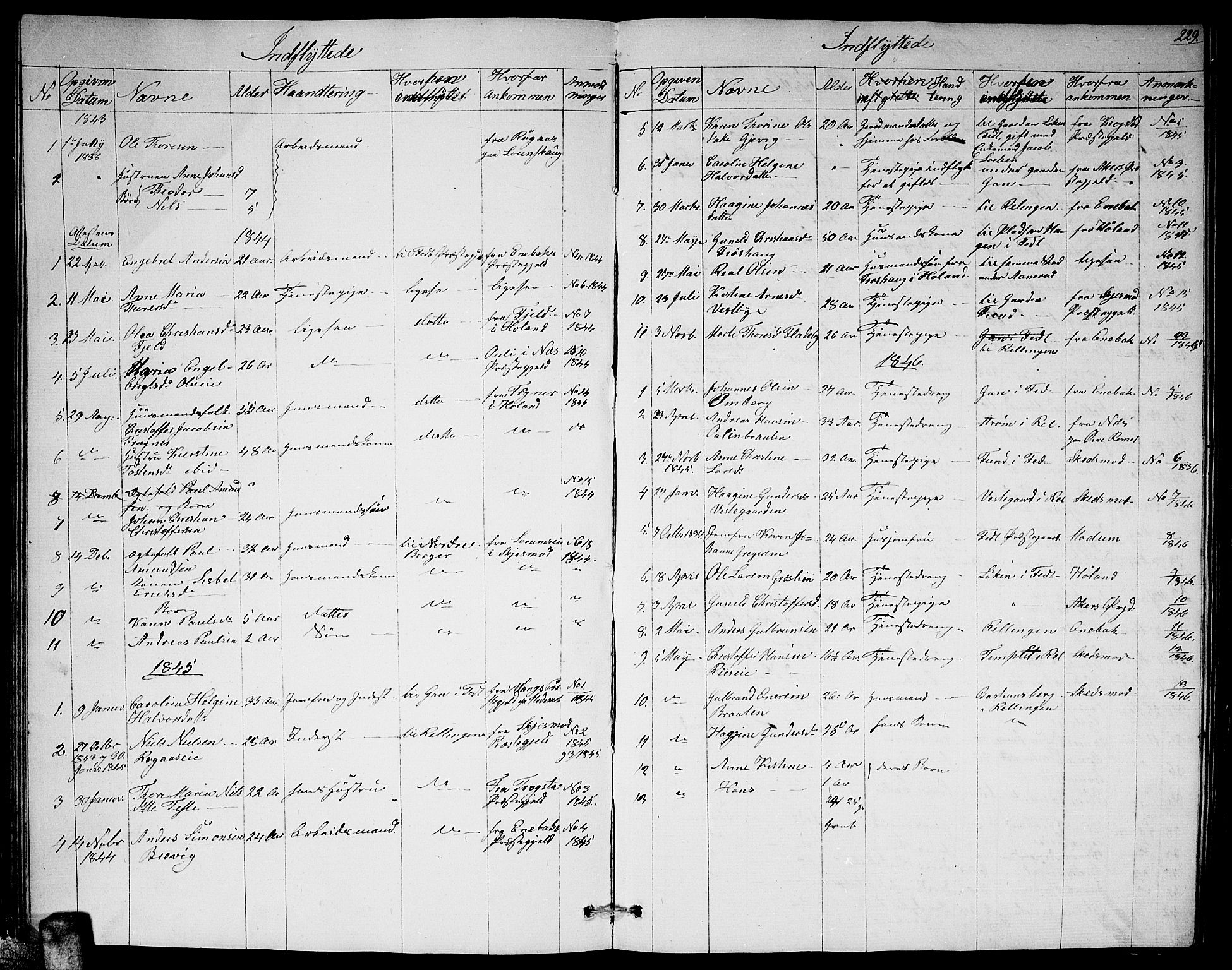 Fet prestekontor Kirkebøker, SAO/A-10370a/G/Ga/L0002: Parish register (copy) no. I 2, 1843-1859, p. 229