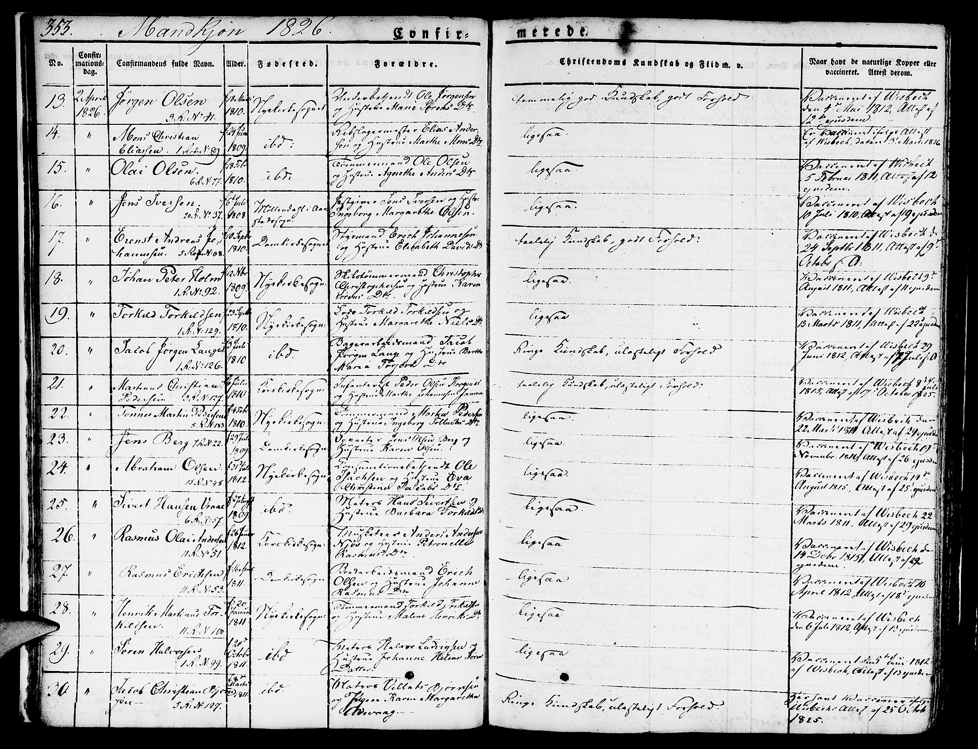 Nykirken Sokneprestembete, SAB/A-77101/H/Hab: Parish register (copy) no. A 5II, 1821-1843, p. 353