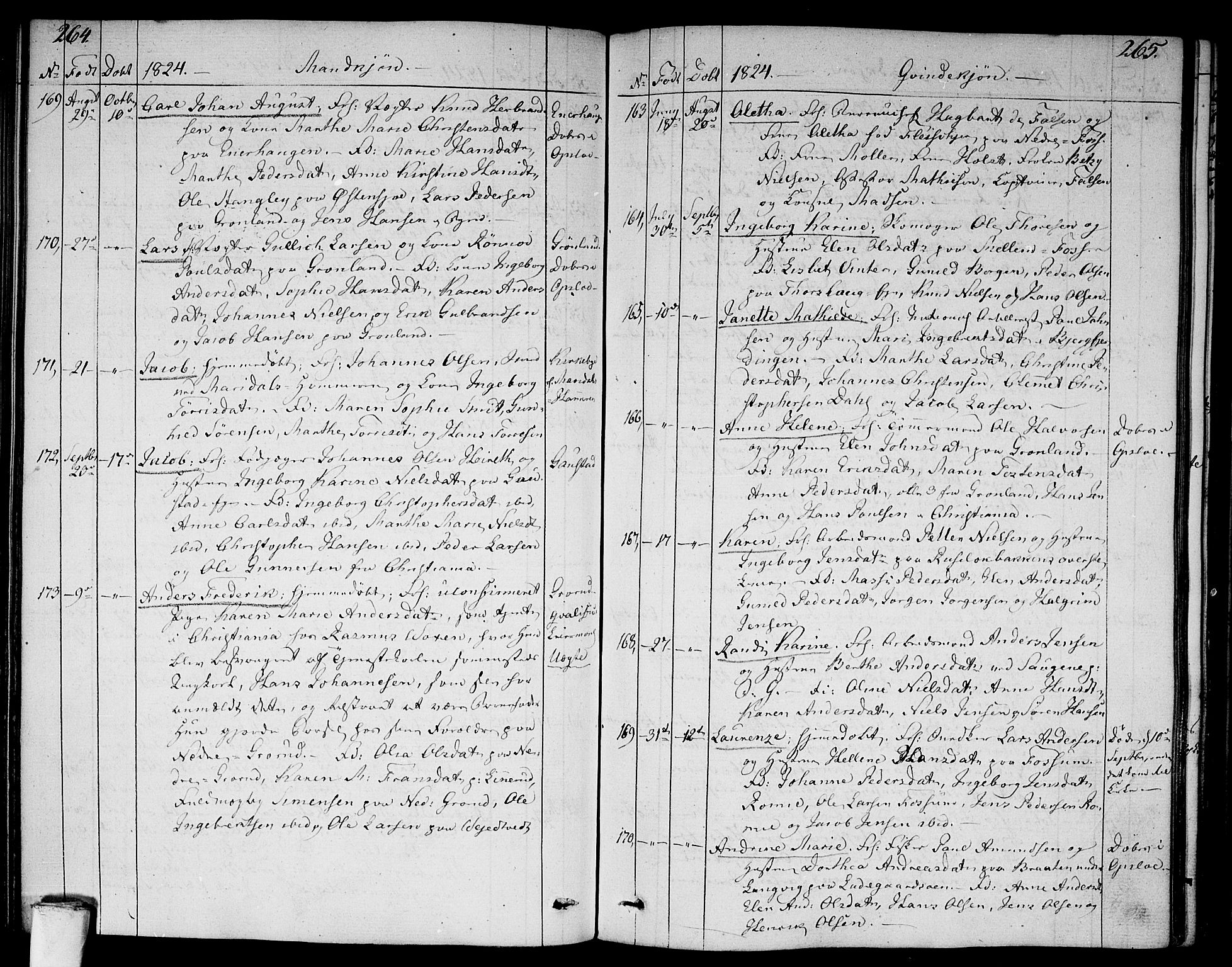 Aker prestekontor kirkebøker, SAO/A-10861/F/L0012: Parish register (official) no. 12, 1819-1828, p. 264-265