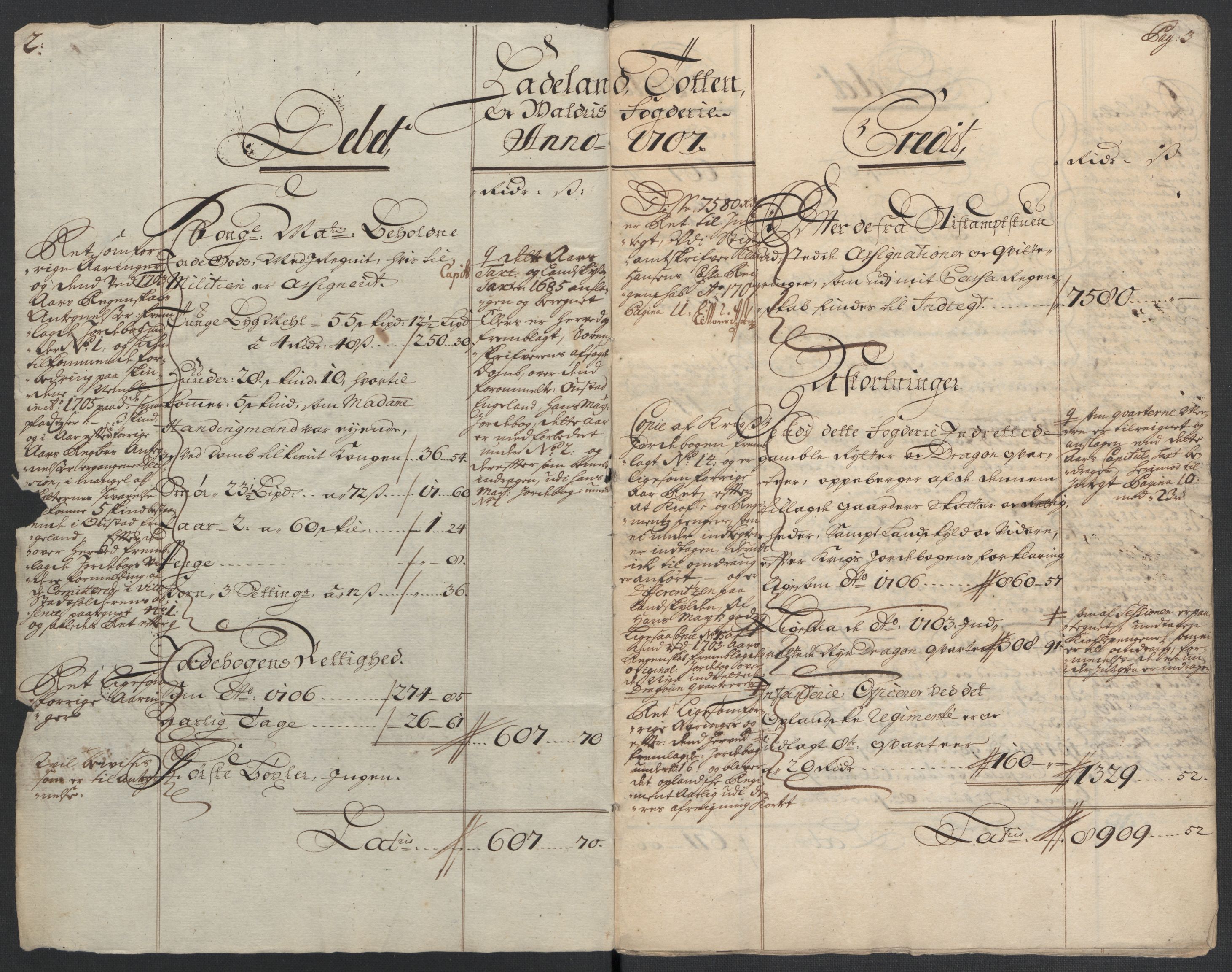 Rentekammeret inntil 1814, Reviderte regnskaper, Fogderegnskap, RA/EA-4092/R18/L1305: Fogderegnskap Hadeland, Toten og Valdres, 1707-1708, p. 4