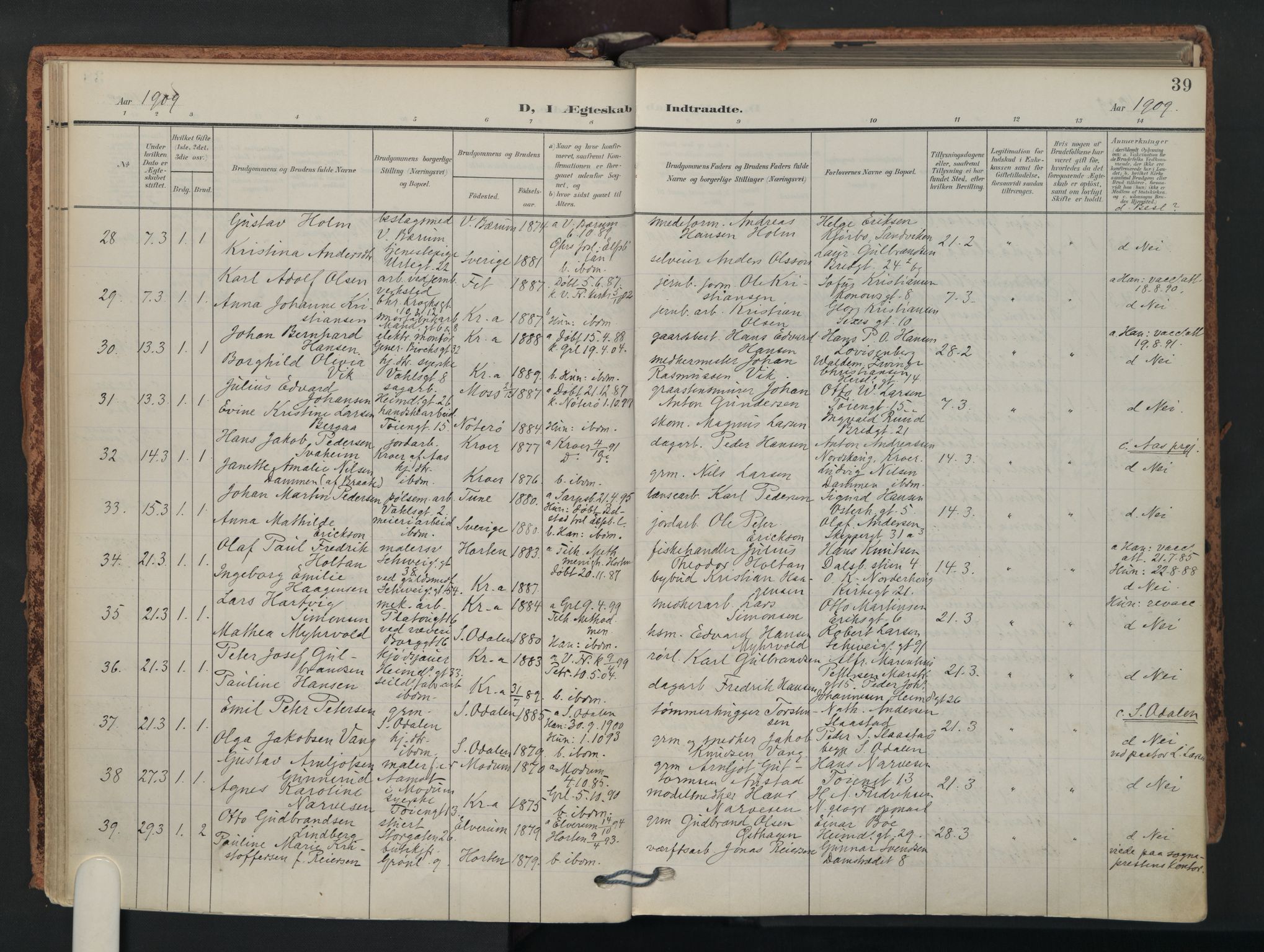 Grønland prestekontor Kirkebøker, SAO/A-10848/F/Fa/L0017: Parish register (official) no. 17, 1906-1934, p. 39